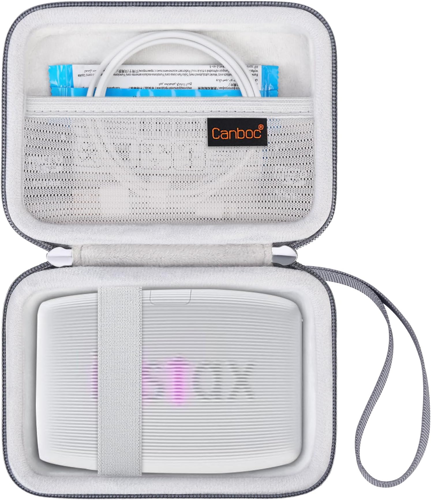 Canboc Carrying Case for Fujifilm Instax Mini Link 3 2 1 Smartphone Printer, Mesh pocket fit Instant Film and Cable, Ash White (Case Only)