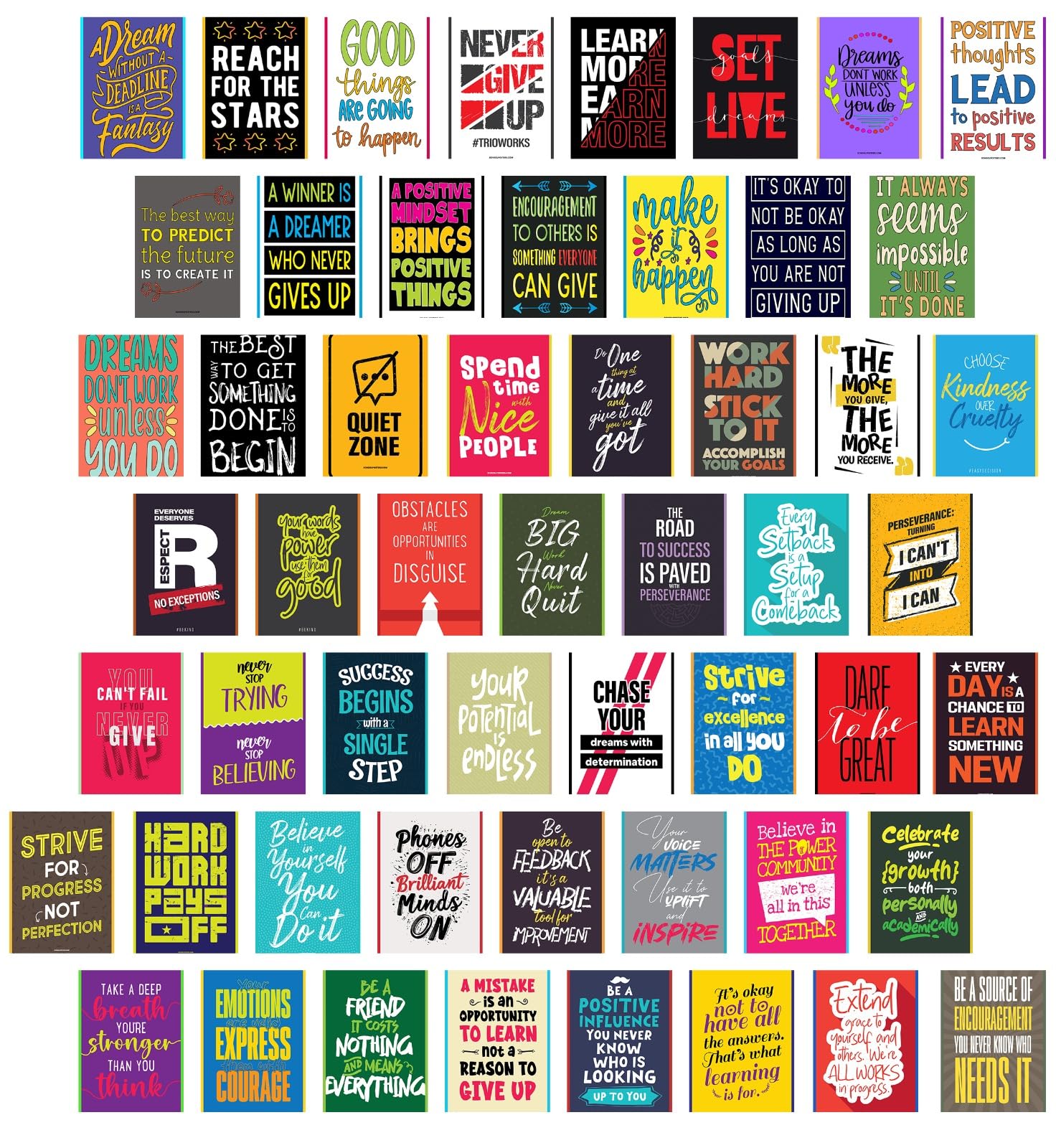 Motivational Poster Wall Posters 54-6x4 Inch Aesthetic Postcards - Student Exam Inspirational Motivational Quotes Posters Wall Stickers For Study Room - Office Wall Stickers