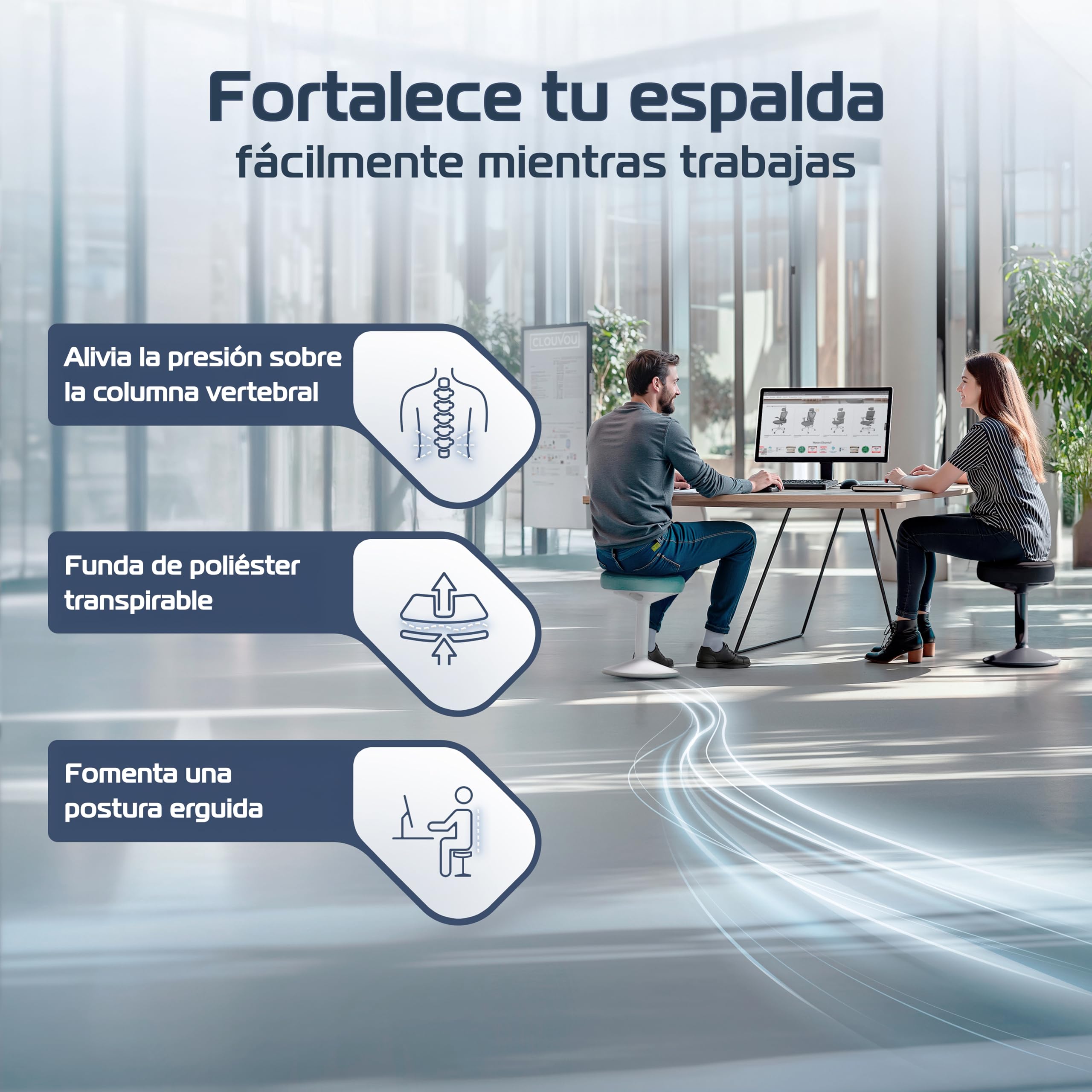 CLOUVOU Nexus Taburete ergonómico de Oficina [Original] Taburete Regulable | Regulable en altura 47cm a 64cm - Taburete diseño como Taburete Taller - Taburete Alto o Taburete Acolchado, Ajustable Altura