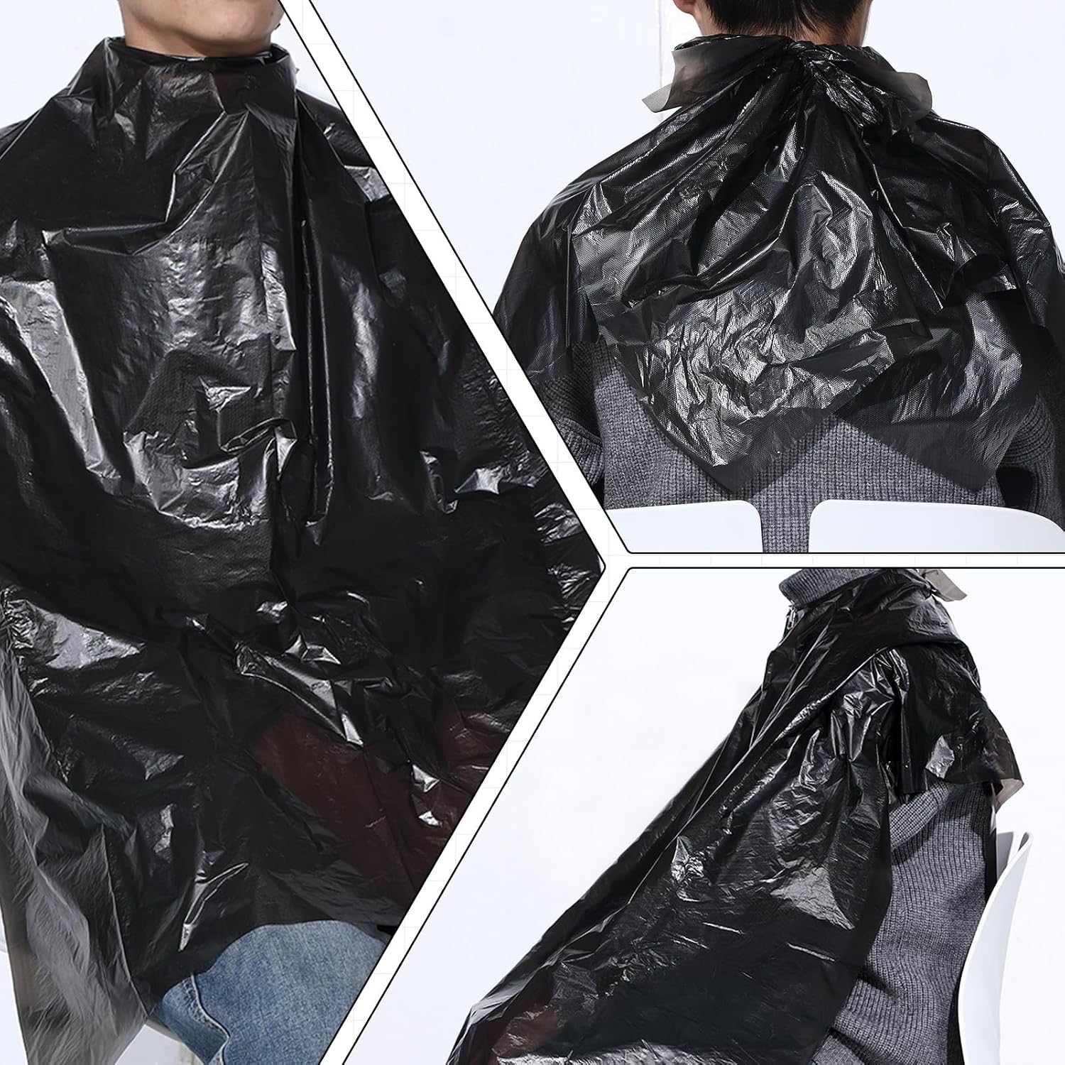 100 Pcs Disposable Salon Cape, Disposable Capes Hair-Salon, Hair Stylist Waterproof Shampoo Apron for Barbers,Beauty Salon,Hair Dye,Perming (51.2 x 36.2 Inch,Black)