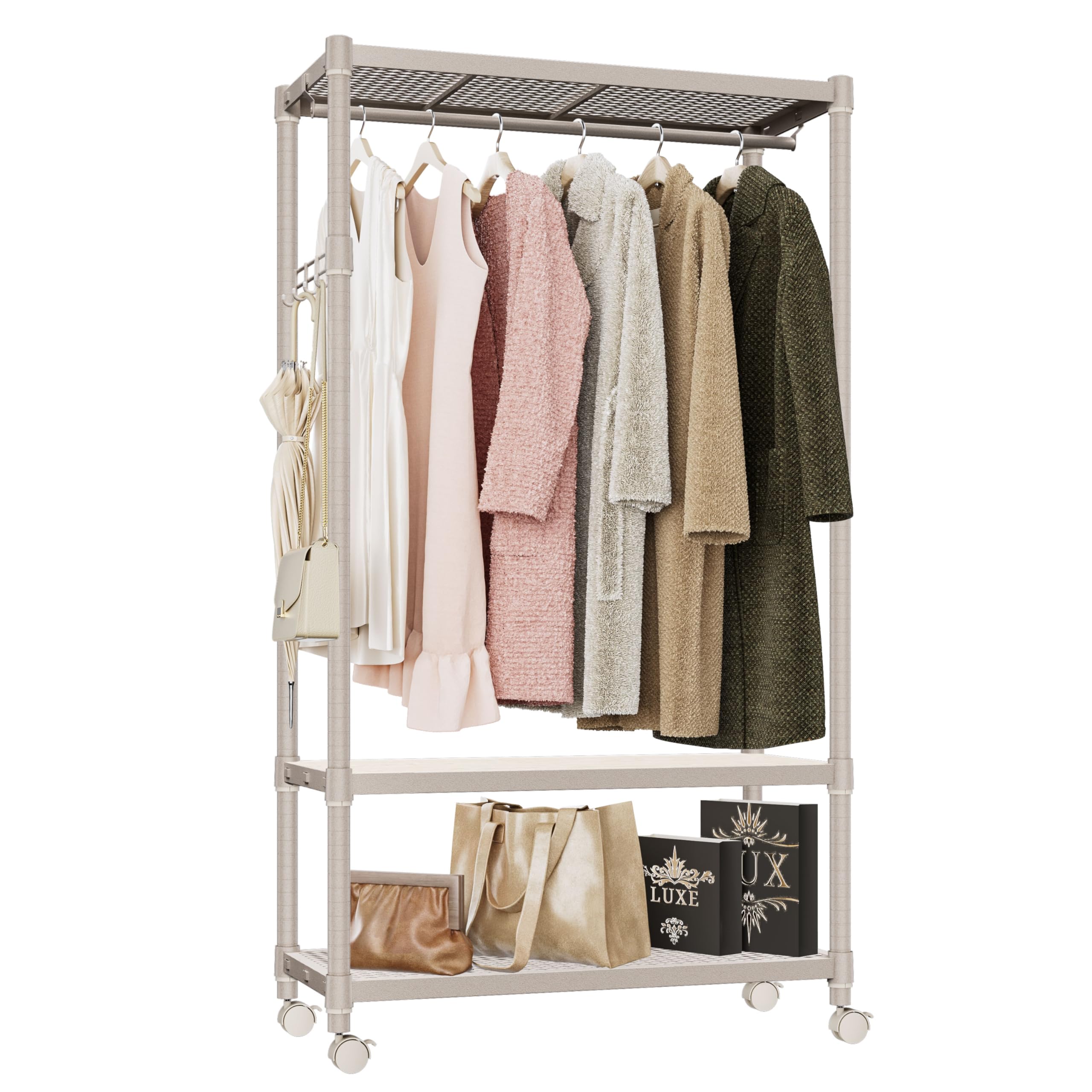 Amazon｜IZEUK ハンガーラック キャスター付き3段 パイプ付き ハンガー  