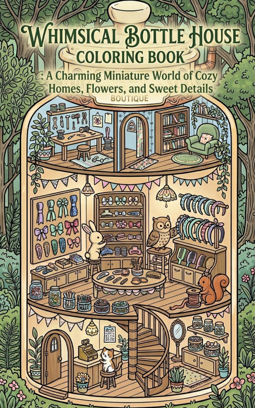 Whimsical Bottle House Coloring Book: A Charming Miniature World of Cozy Homes, Flowers, and Sweet Details