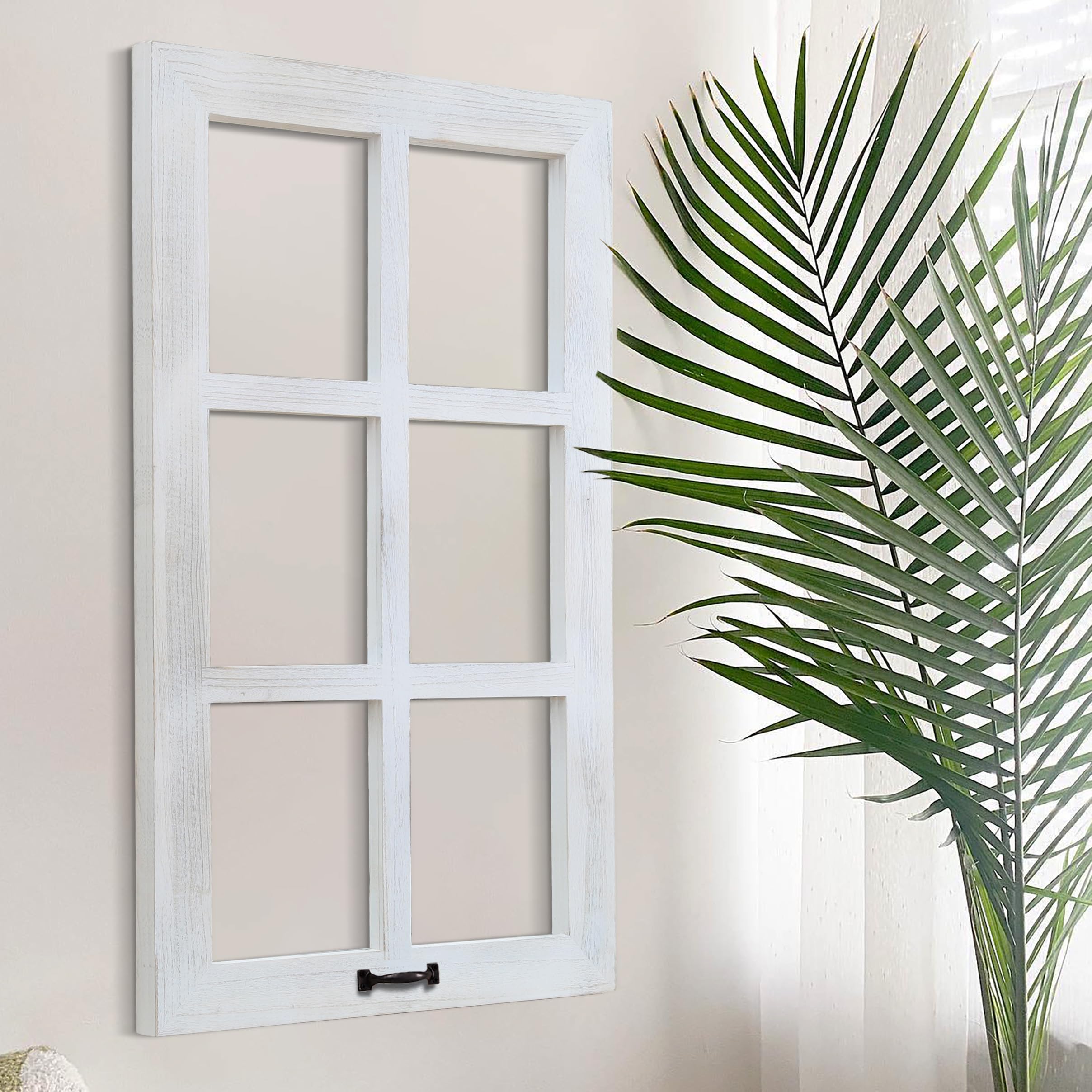 LOSOUR 24x40in Wood Window Frame Wall Art, Vintage Rustic Wall Decor, Farmhouse Windowpane Decor, Decorative Wall Sculptures for Living Room, Bedroom, Entryway, Hallway(1, White-no glass, 40"L x 24"W)
