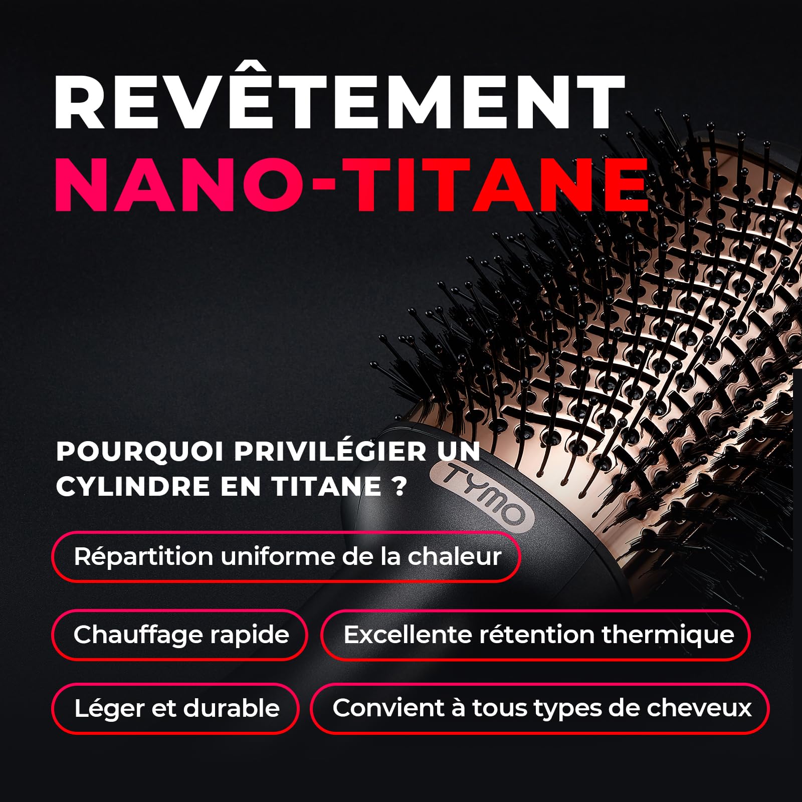 TYMO Brosse Soufflante Chauffante - One-Step Sèche-cheveux et Brosse Volume Ionique Pour Séchage Rapide, Lisser, Boucler, Créer du Volume, 3 Températures, 1200W, Or