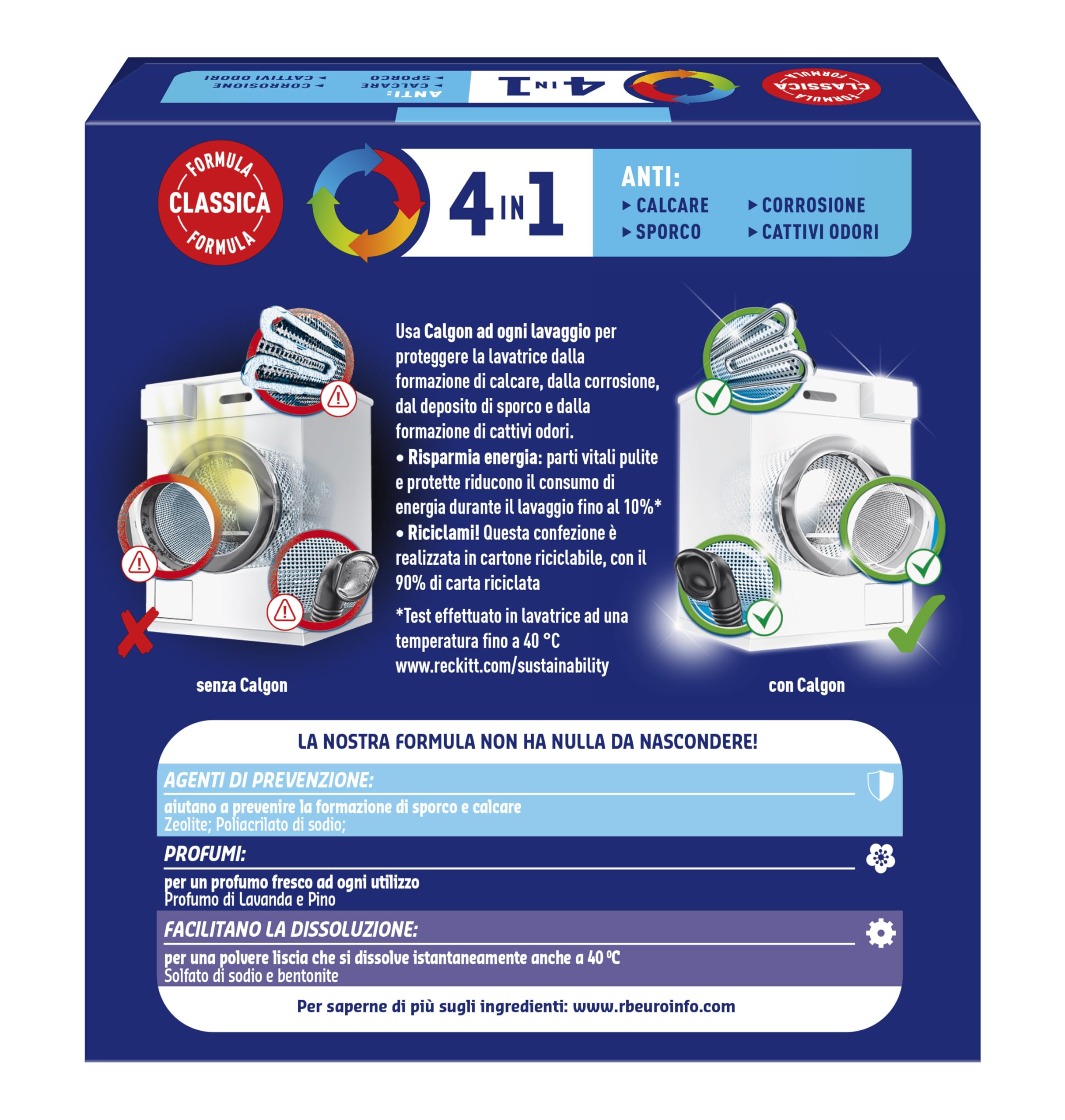 Calgon Power Polvere Anticalcare Lavatrice 4 in 1, 6 Confezioni da 1800g di Anticalcare per Lavatrici, Additivo Lavatrice per una Protezione da Calcare, Sporco e Cattivi Odori