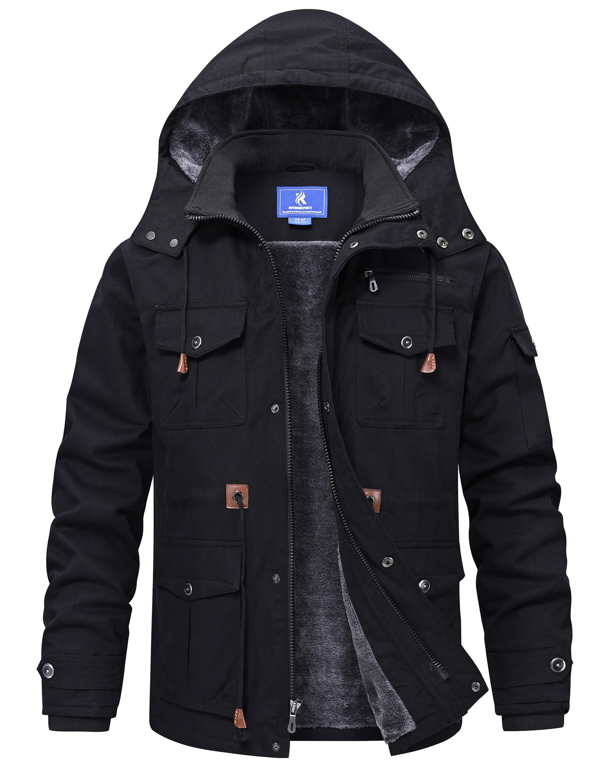 Rapoo Mens Winter Jacket Cotton Work Military Jackets Fleece Lined Thick Warm Cargo Coats with Hooded