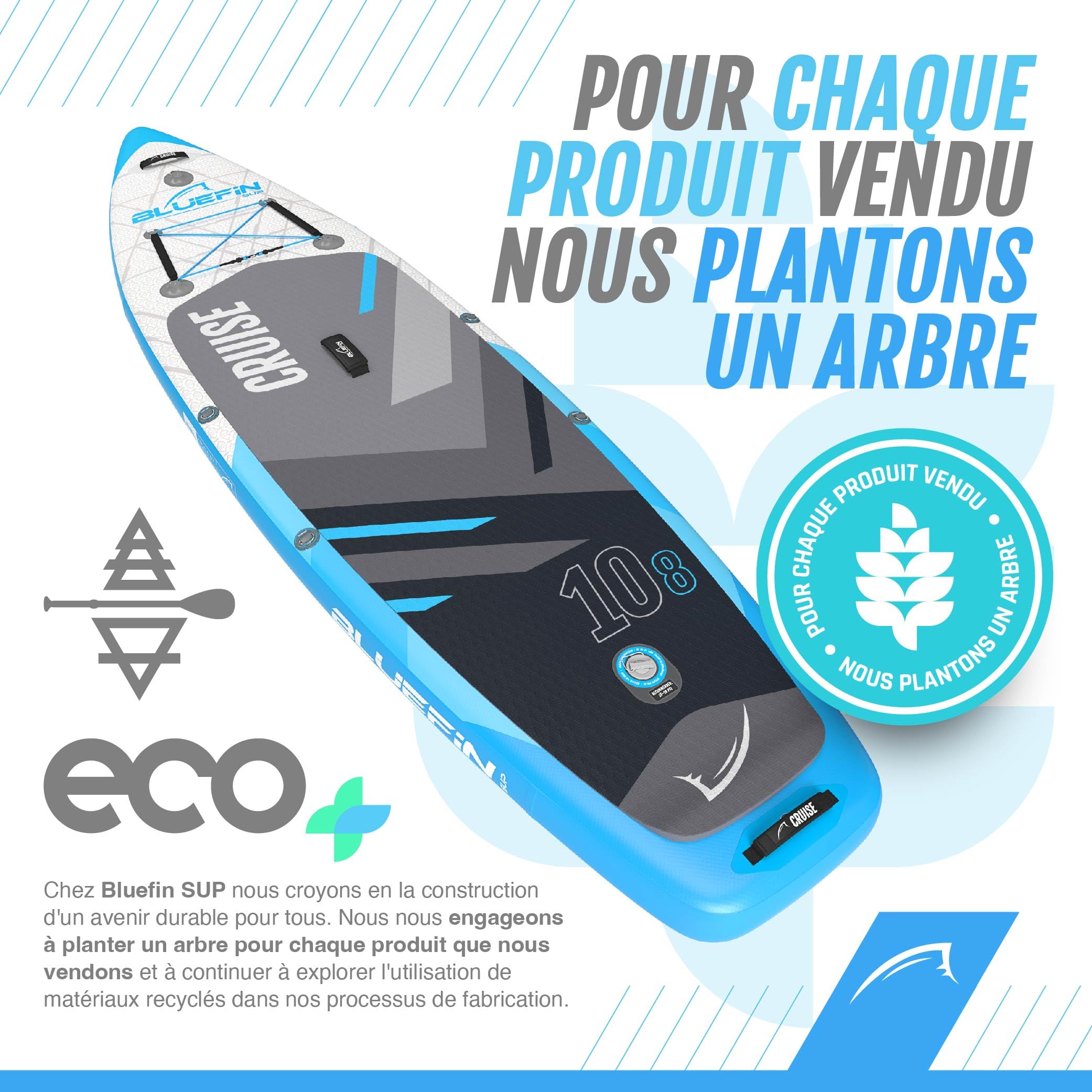 Bluefin SUP Cruise 10'8 | Planche à pagaie Adulte avec siège de Kayak | Bluefin Cruise Sup | Facile à Transporter | Conversion Kayak | Accessoires de Planche à pagaie Inclus