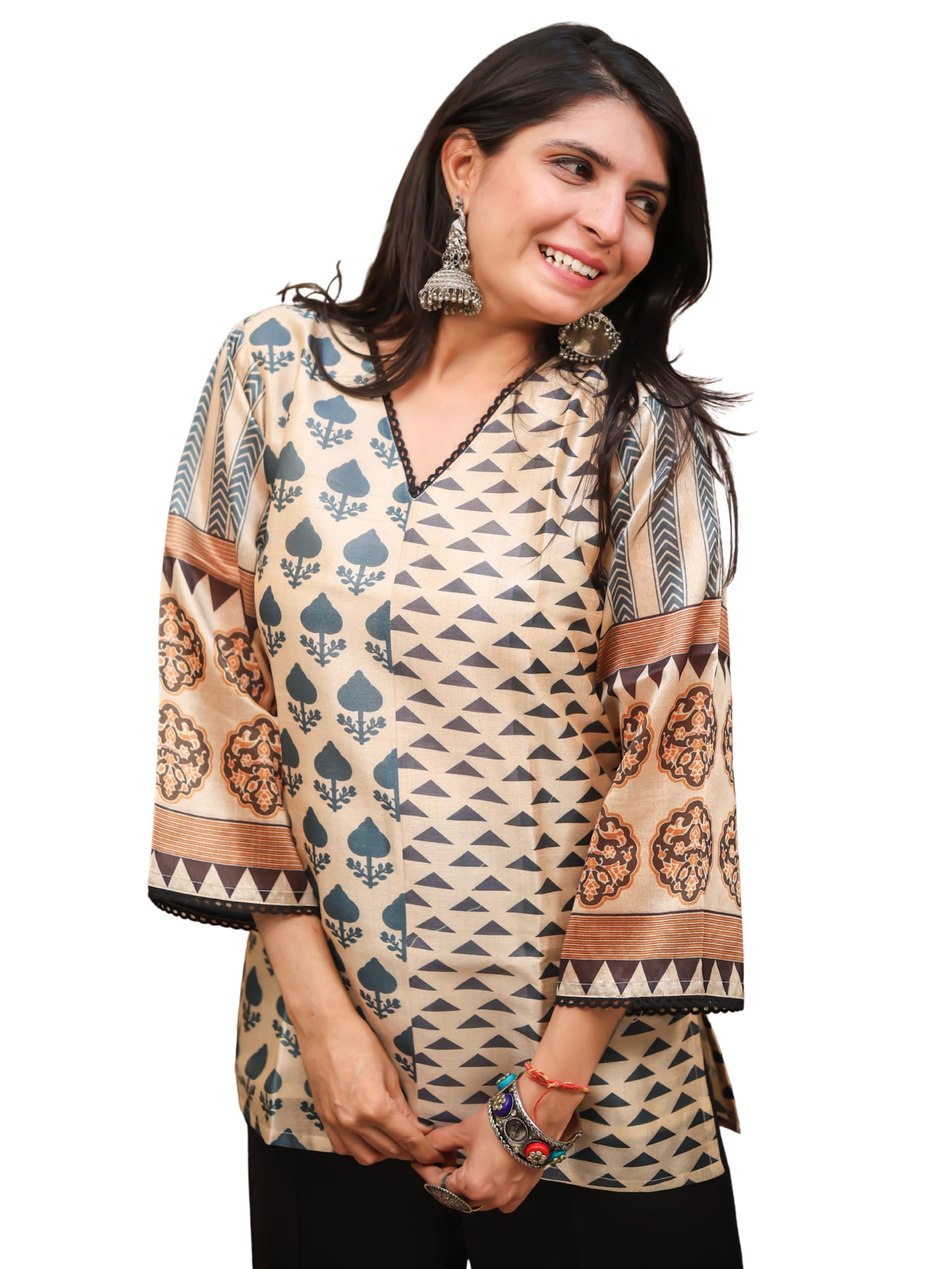 youthnic Women's Silk Blend Printed Staright fit Shirt Kurta | Short Kurta | Tunics | Ethnic Top-picture-43