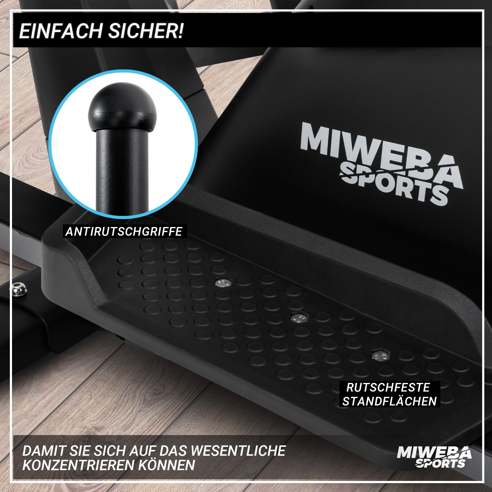 Miweba Sports Crosstrainer MC500 Stepper 7 kg Schwungmasse 120 kg Ergometer Heimtrainer leise Ellipsentrainer LCD Monitor Cardio Fitnessgerät Schwarz