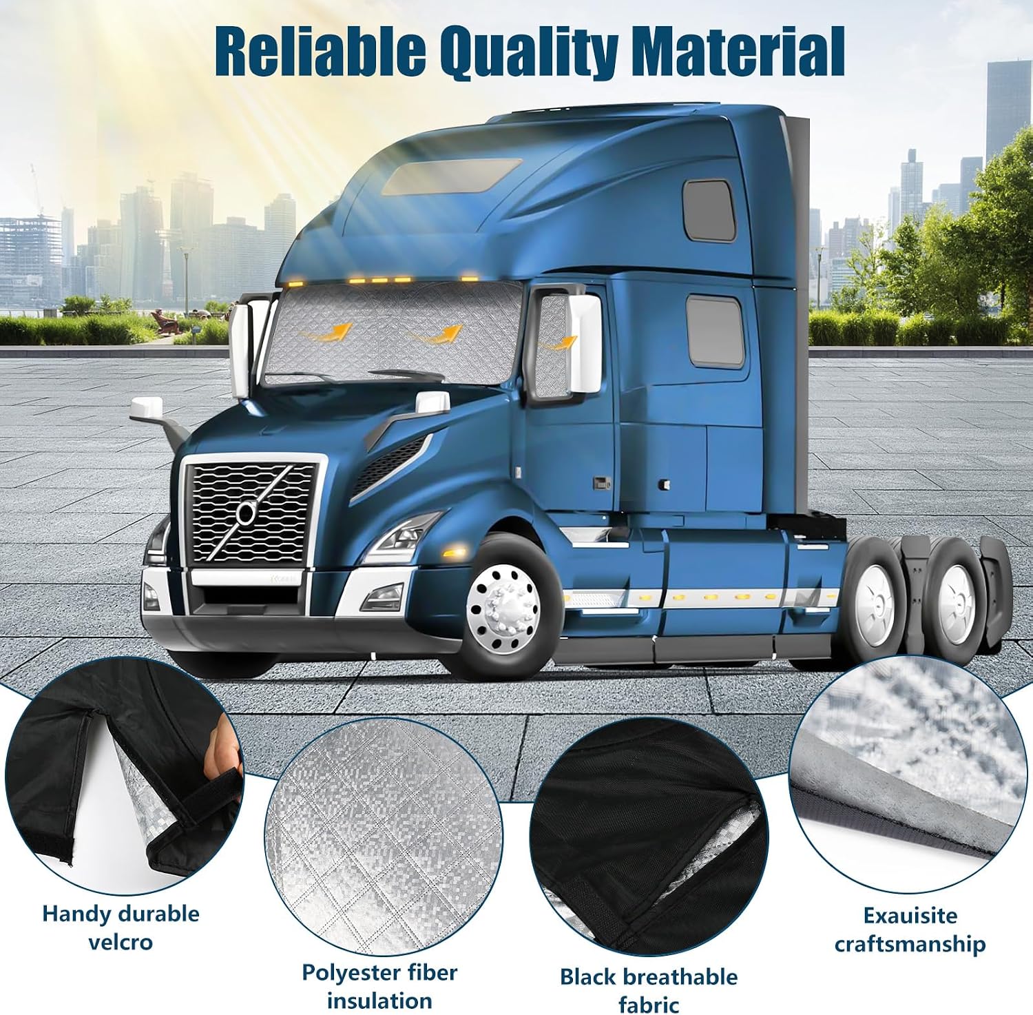 6 Layers Semi Truck Window Shades Custom Fit Volvo VN VNL 2002-2025 & Volvo VNR VAH VNX 2020-2025, 3 Set Front Windshield and Side Windows Foldable Sun Protector Privacy Cover