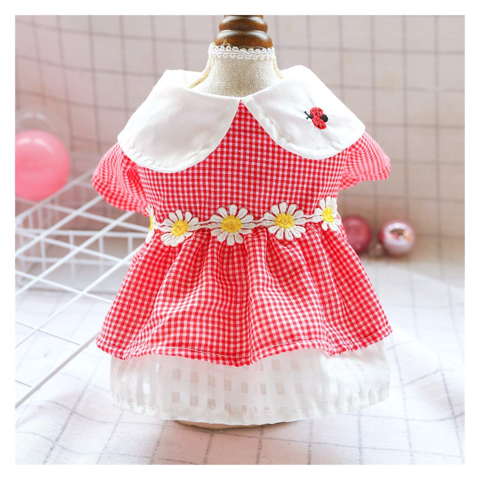 6 Colors Summer Floral Pet Dog Princess Dress Sweet Puppy Cat Skirt Dresses Pets Wedding Clothes for Small Dogs Pet Clothes for Small Medium Large Dogs Cats (Color : Ladybug Red Plaid, Size : S)