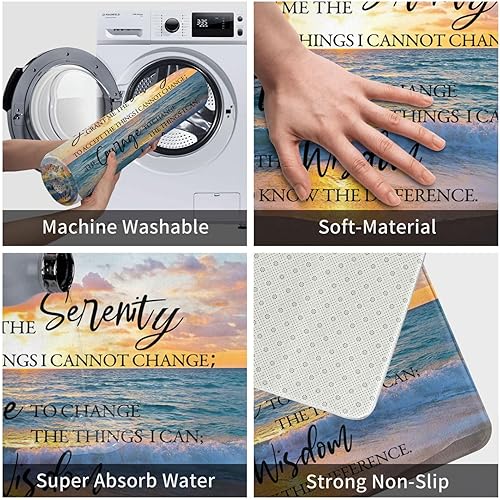 Miniatura 5 de Tapete de baño costero de playa, antideslizante, de secado rápido, lavable, para oración de serenidad, ducha, para baño, cocina, comedor, sala de