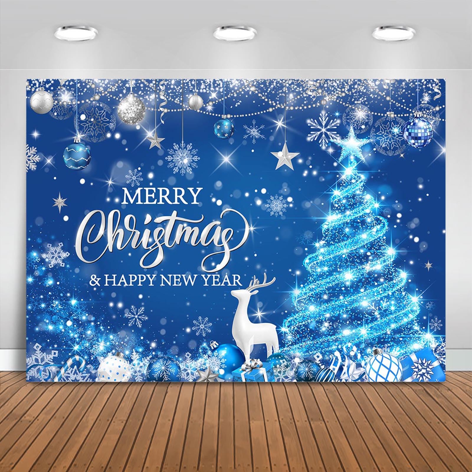 Mocsicka Merry Christmas Party Decorations Banner - Blue, 7x5ft (82"x60")