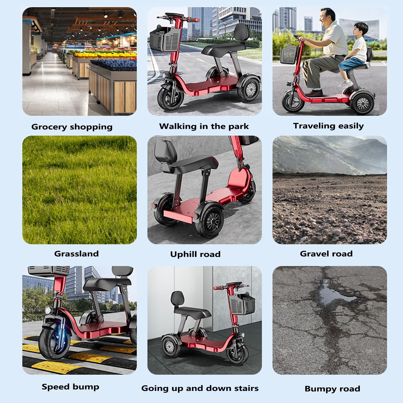 Scooter per Anziani Scooter Leggero Scooter Pieghevole Mobilità Facile Pieghevole Autonomia 20 km Dispositivo per Sedia a rotelle elettrica a 4 Ruote con Faro a LED