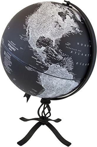 Replogle Hamilton Replogle Designer Series Globe, globo del mundo del océano negro, soporte rústico de acero negro, relieve elevado, diseñado para