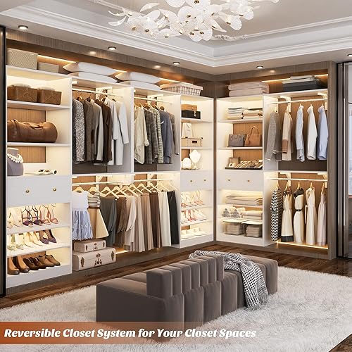 Miniatura 2 de Sistema de armario con cajón sistema organizador reversible de madera de 5 pies con 2 varillas para colgar y estante ajustable, organizadores de