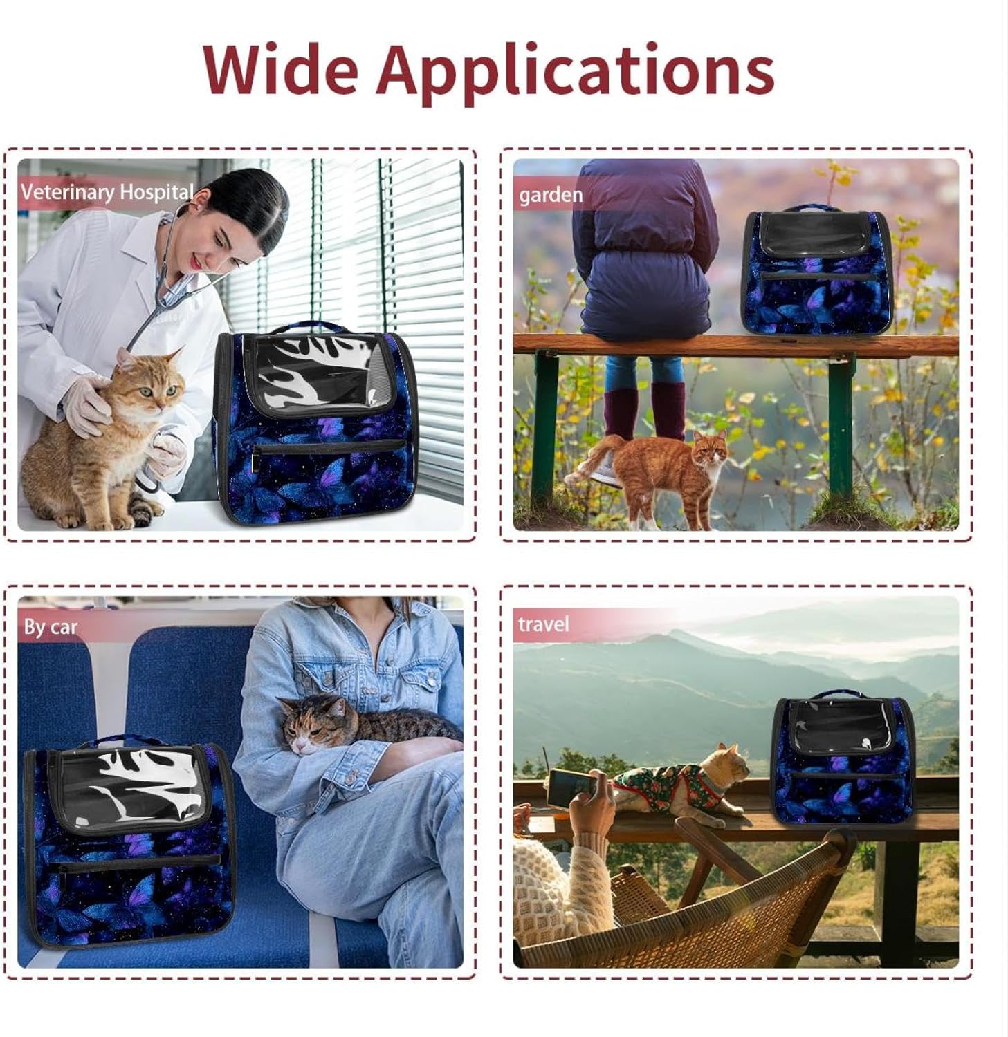 Galaxy Blue Butterfly (2) Pet Carrier Soft Sided Carrier for Small Medium Cats Dogs