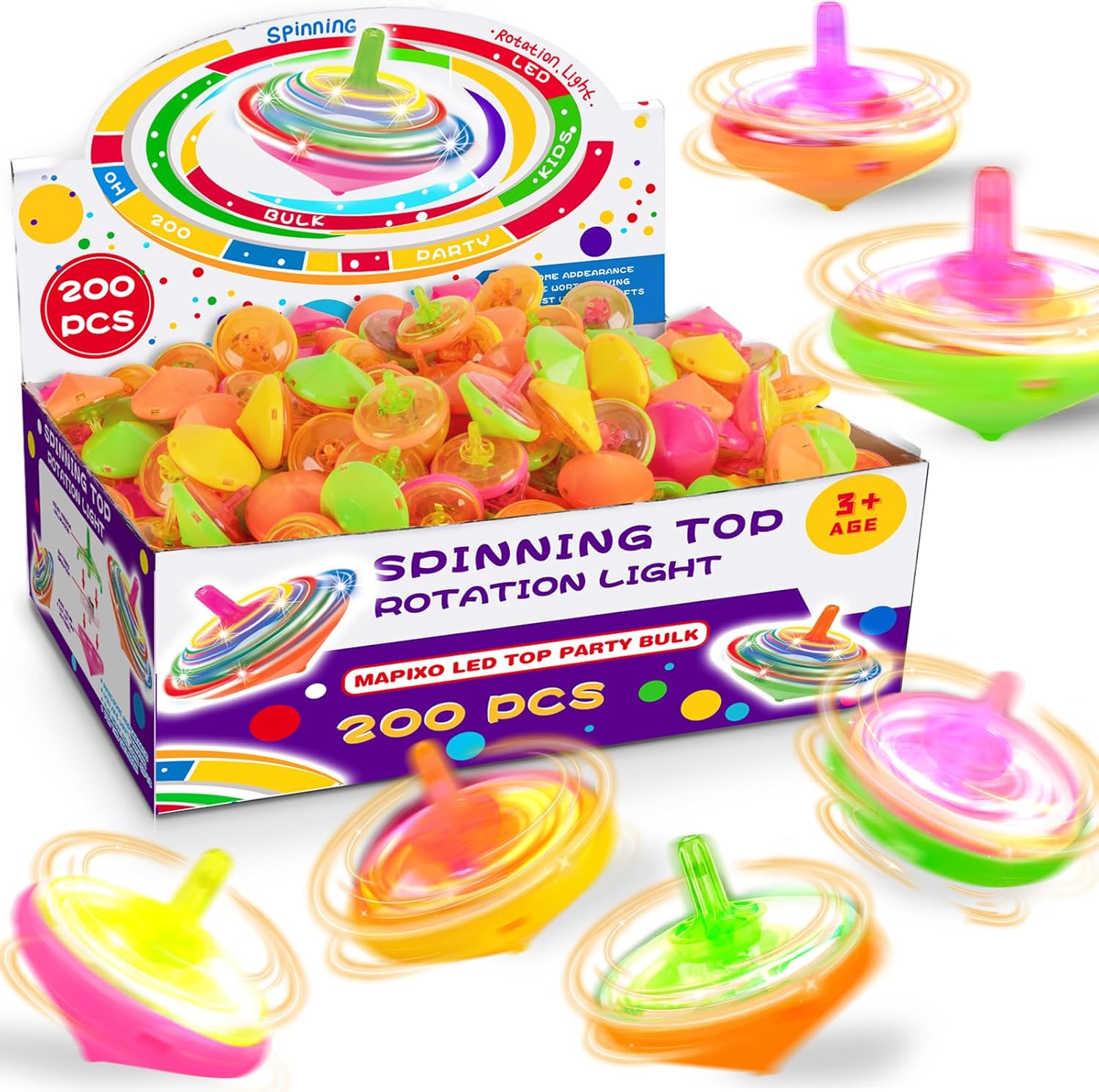 200 Pcs Light Up Spinning Tops for Kid 4 Color, Bulk LED Flashing Spinning Top Toys for Birthday Party Favor, Return Gift, Classroom Prize, and Fun Fidget Toy, Glow Goodie Bags Stuffer for Girl boy