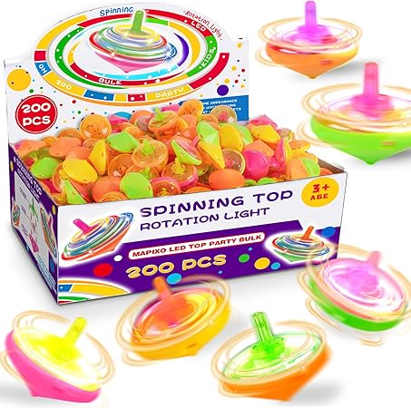 200 Pcs Light Up Spinning Tops for Kid 4 Color, Bulk LED Flashing Spinning Top Toys for Birthday Party Favor, Return Gift, Classroom Prize, and Fun Fidget Toy, Glow Goodie Bags Stuffer for Girl boy