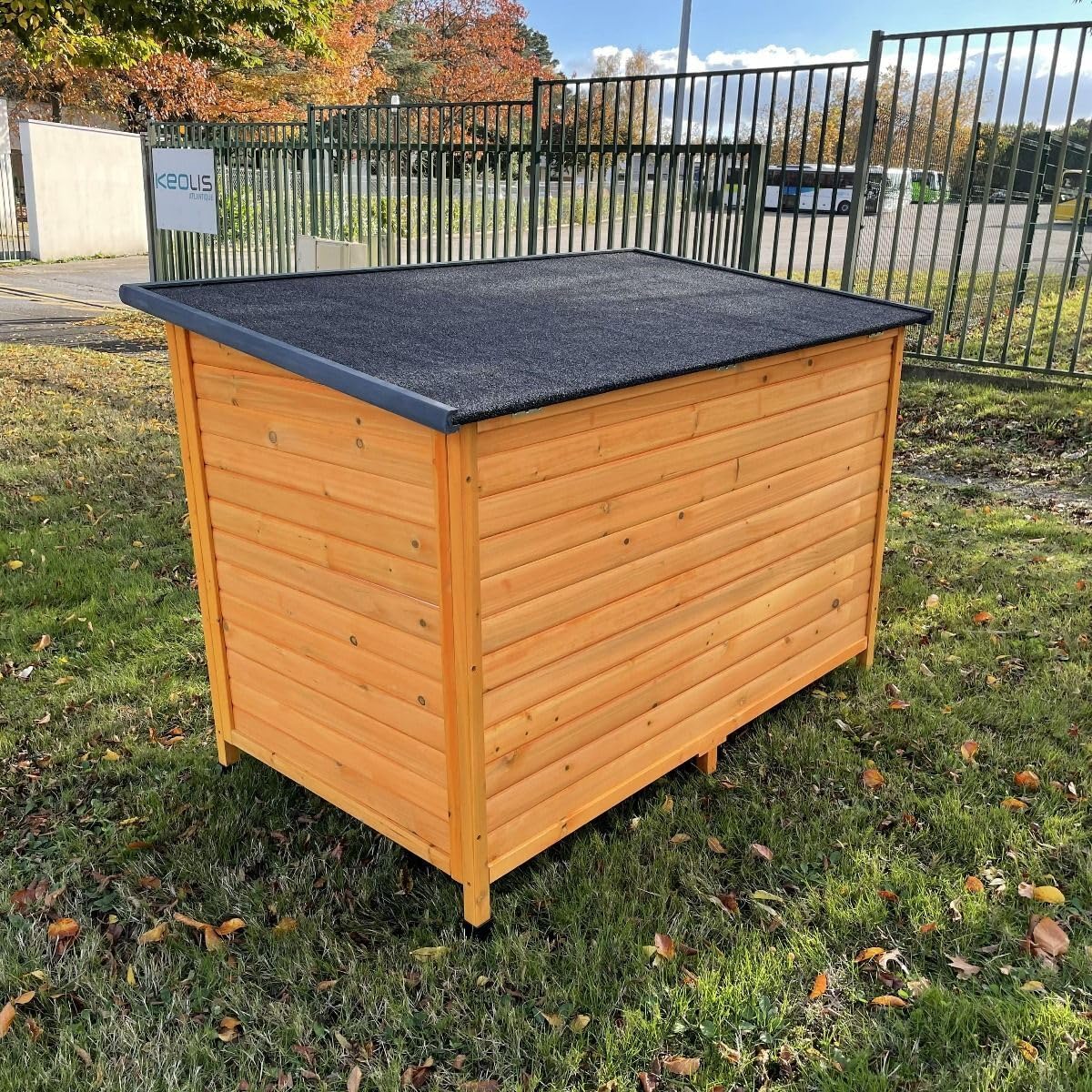 Animal Valley - Niche à Chien avec Isolation - Bois et Shingle - L 126 x l 80 x H 80 cm - Taille L - Beige et Gris - pour Grands Chiens