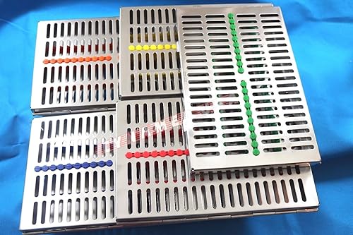 Miniatura 5 de Caja de bandeja de casete de esterilización dental de acero inoxidable alemán para 20 instrumentos, juego de 5 colores