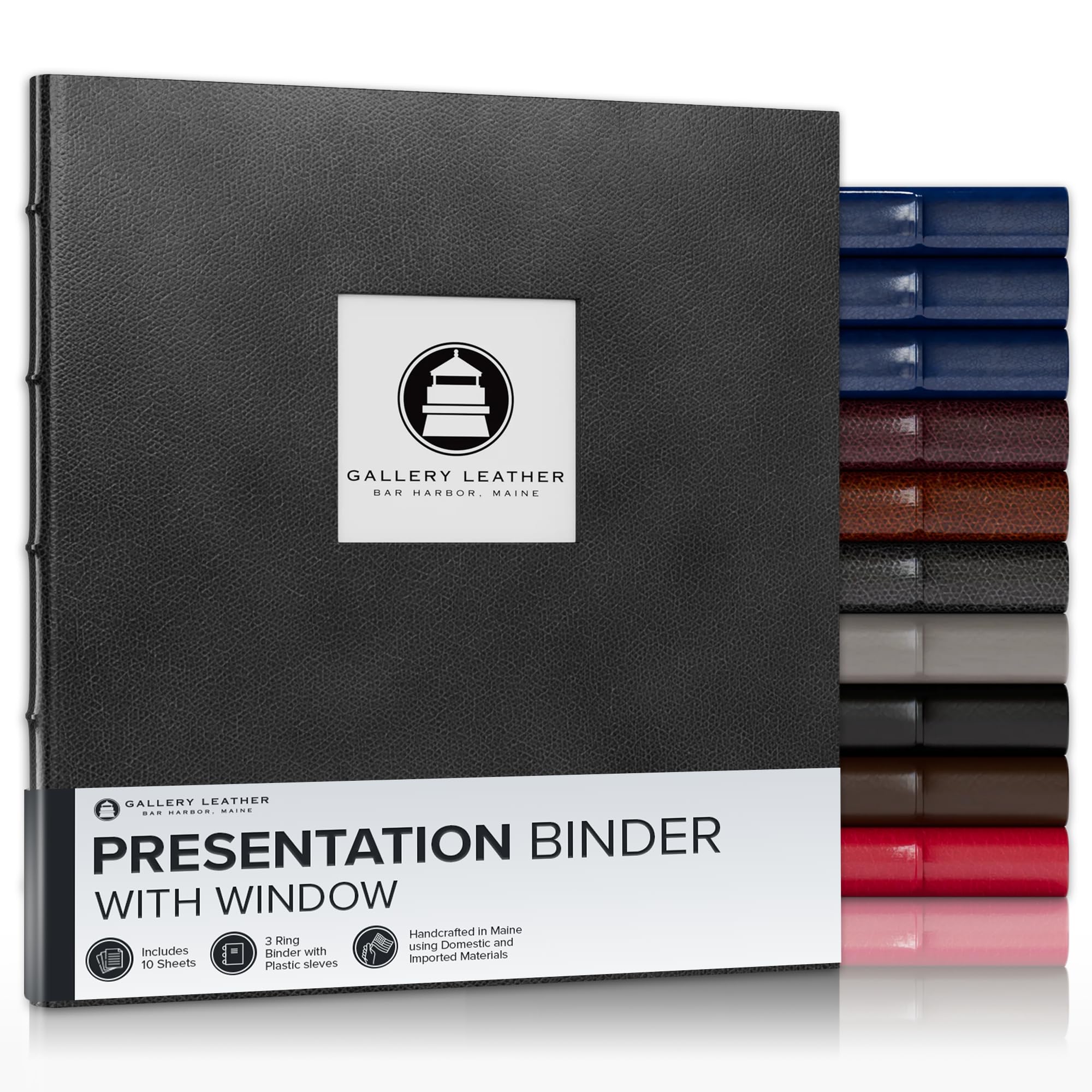 Gallery Leather Präsentationsmappe mit Fenster und Nabenrücken, Leder, 1,9 cm Belfast Schwarz