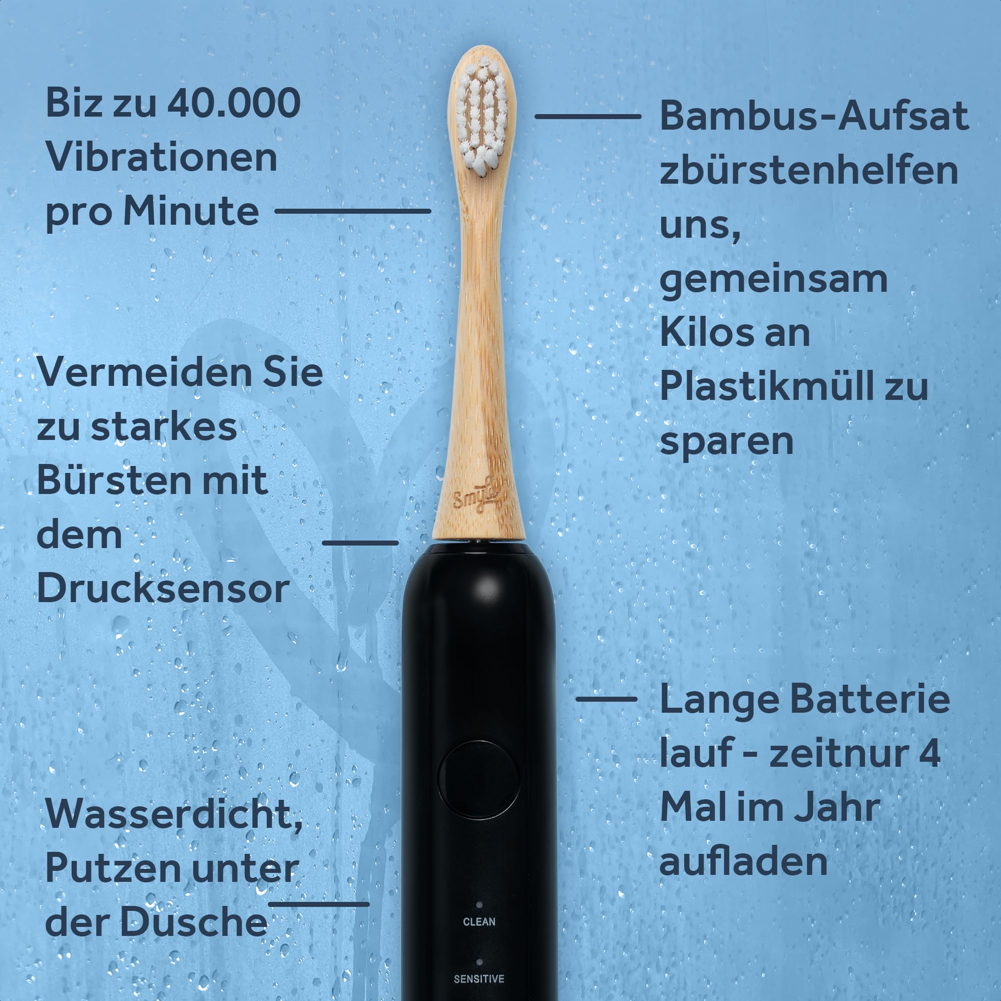 Smyle Zahnbürste - Schwarz Schallzahnbürste – Elektrische Zahnbürste mit 40000 Vibrationen/Min, Sensor & 4 Monate Akkulaufzeit, modernes Design für die tägliche Zahnpflege