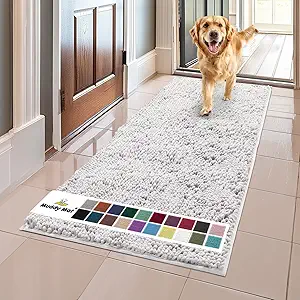 Muddy Mat® AS-SEEN-ON-TV Highly Absorbent Microfiber Door Mat and Pet Rug, Non Slip Thick Washable Area and Bath Mat Soft Chenille for Kitchen Bathroom Bedroom Indoor and Outdoor-White Runner 59"X24"