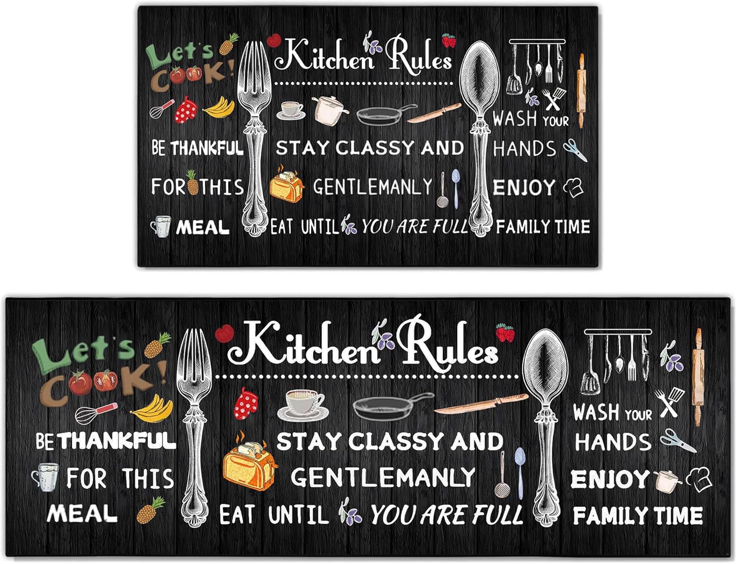 Farmhouse Kitchen Rug 2 Piece Set,Rustic Vintage Style Theme Decor Kitchen Rugs, Absorbent Washable Non-Slip Floor Mats 17x30+17x47 Inches (Kitchen Rules, 17 * 30+17 * 47 Inches)