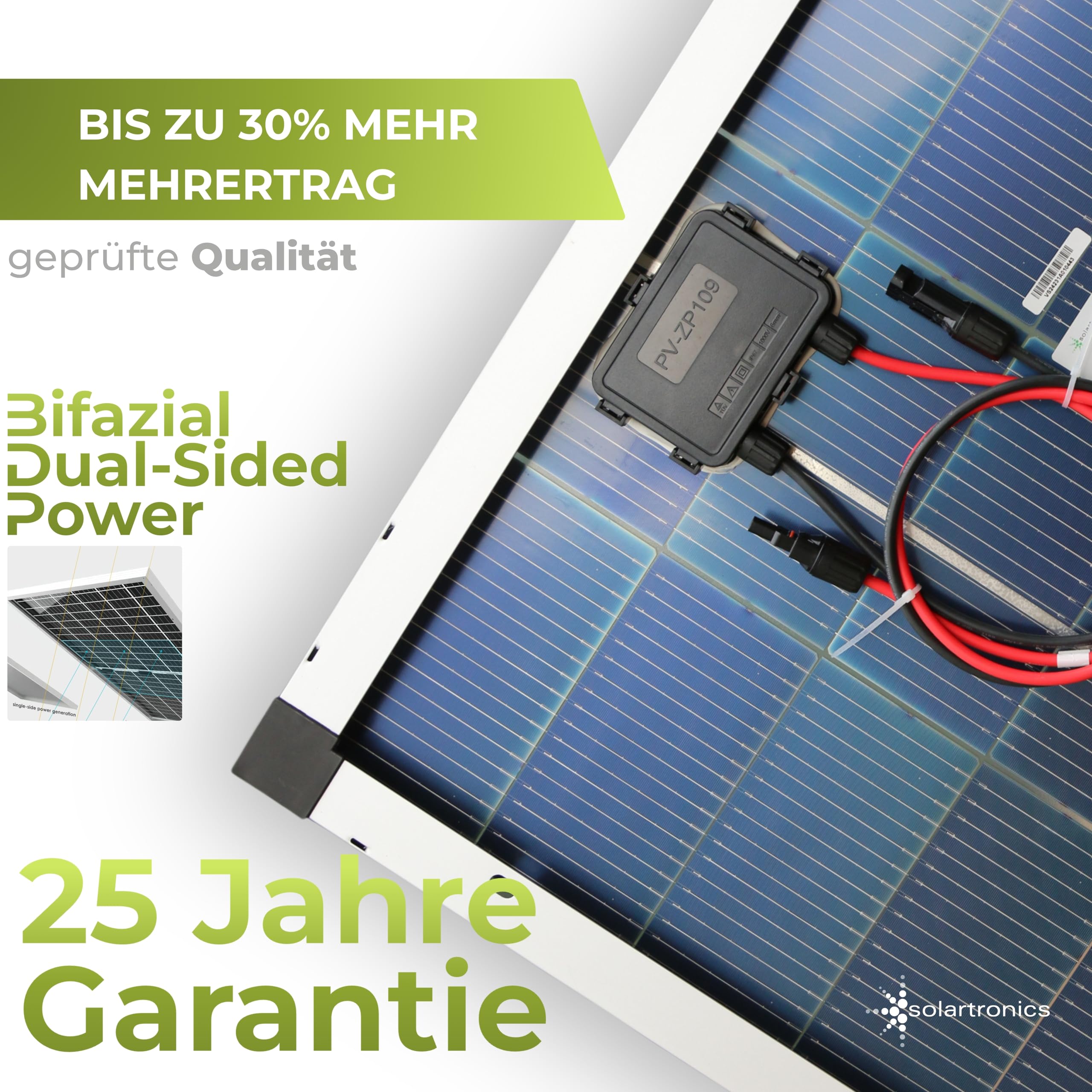 SOLARTRONICS Solarmodul 120 Watt Mono bifazial18 V 18 Busbars Solarpanel Solarzelle (2 Stück)