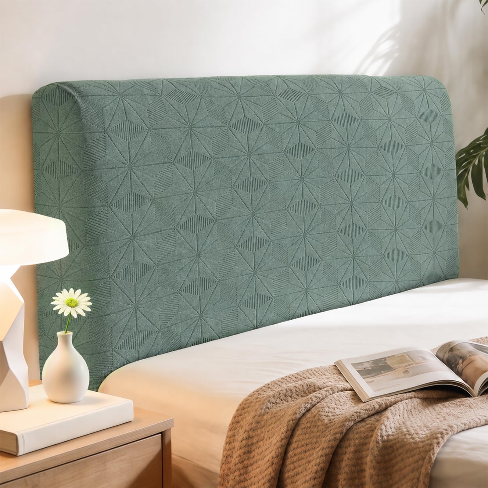 Pxvelcn Bed Headboard Cover Fully Wrapped, Stretch Head Board Covers for Single Double King Size Bed, Elastic Headboard Protection Cover Dustproof Head Board Wrap (Sage Green, 150cm)