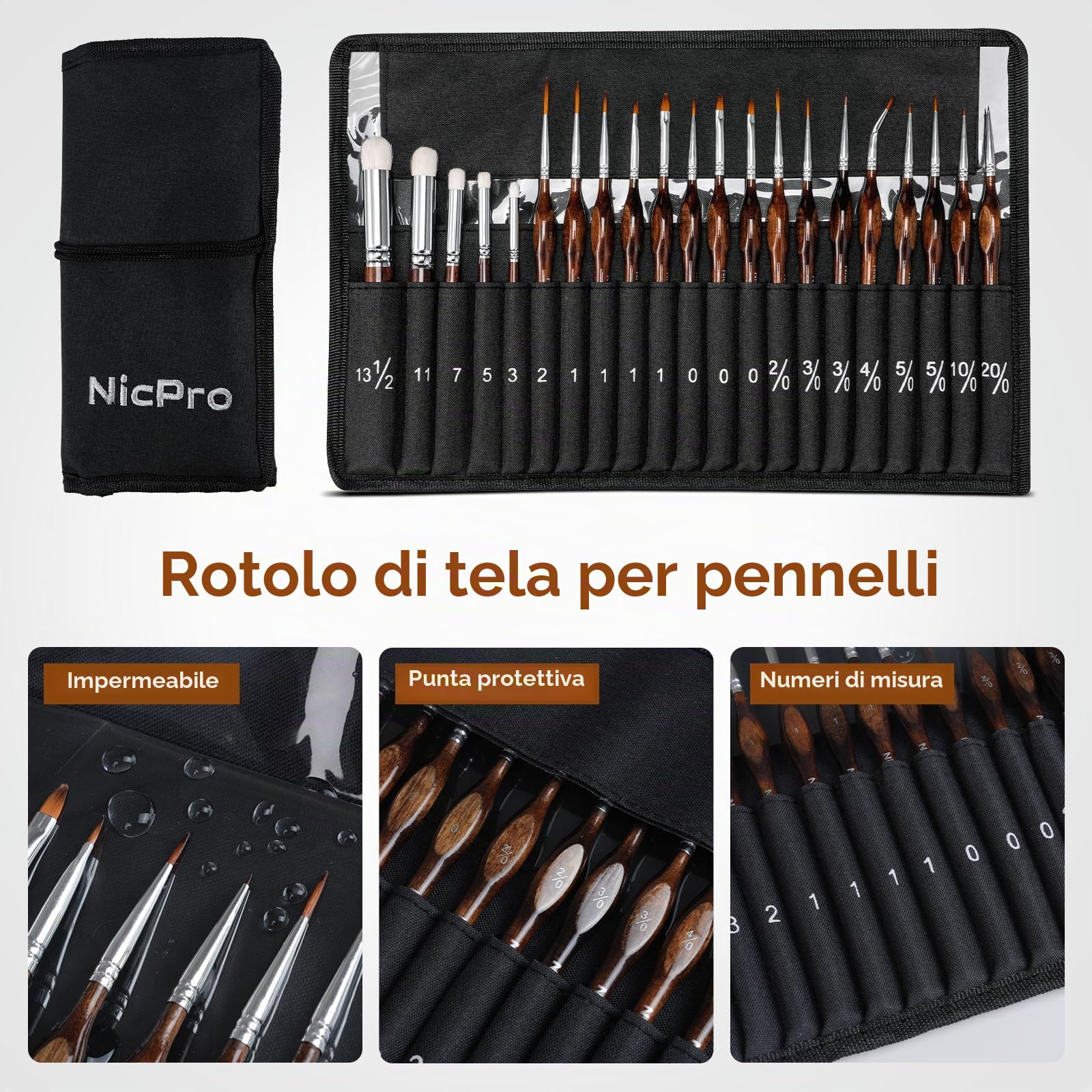 Nicpro pennelli per dipingere in miniatur, pennello asciutto, 21 pennelli pittura modello con rullo di stoffa per acrilico, acquerello, pennello di dettaglio pennello asciutto per modello