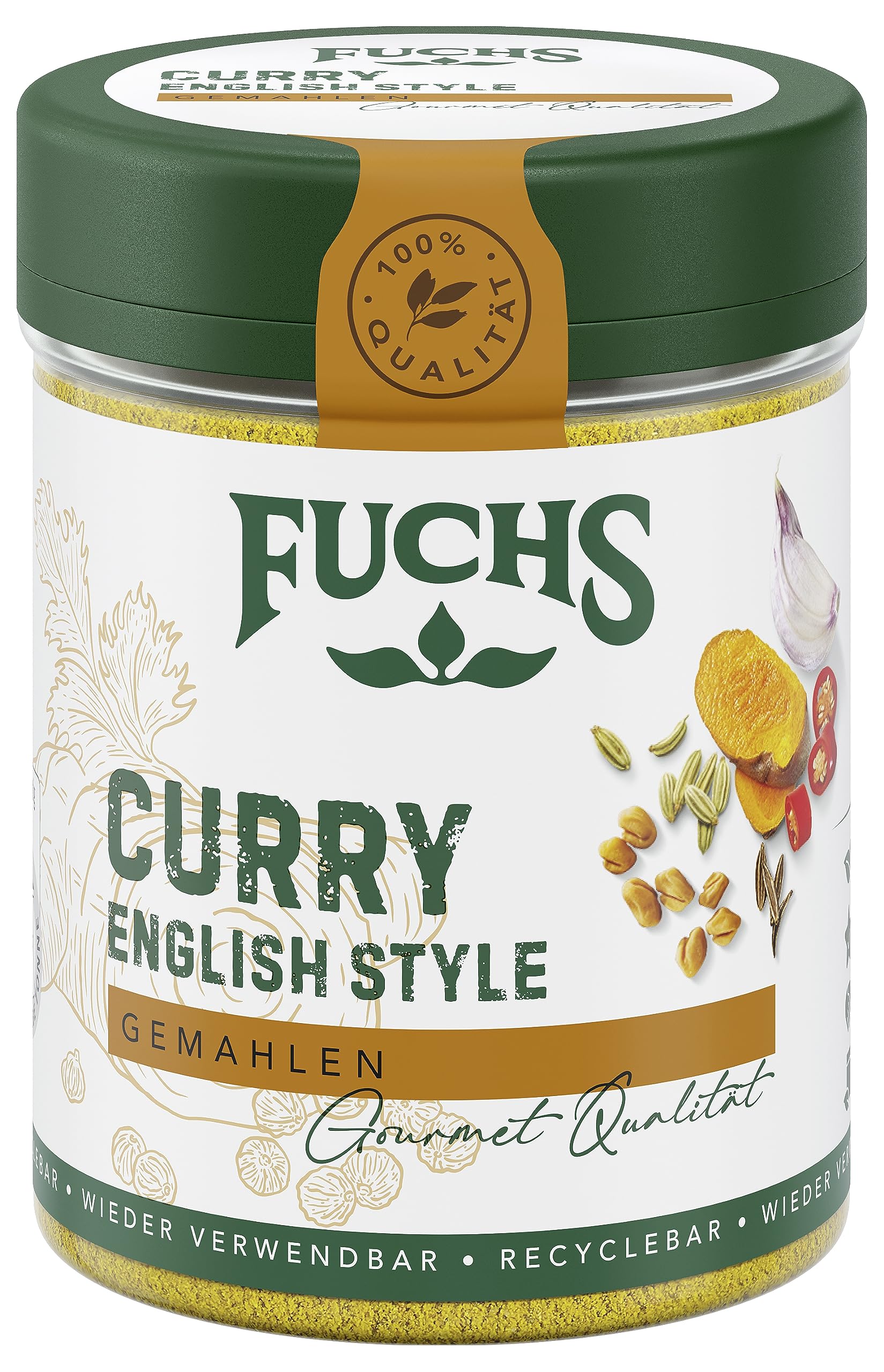 Fuchs Gewürze - Curry English Style - Gewürz für Currywurst, Saucen oder würzige Butter - natürliche Zutaten - 60 g in wiederverwendbarer, recyclebarer Dose