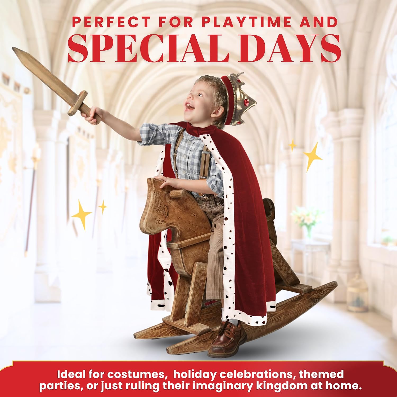 Dress Up America King Costume for Boys & Girls – Crown & Velvet Robe Set - Halloween Royal Cape Dress Up for Kids