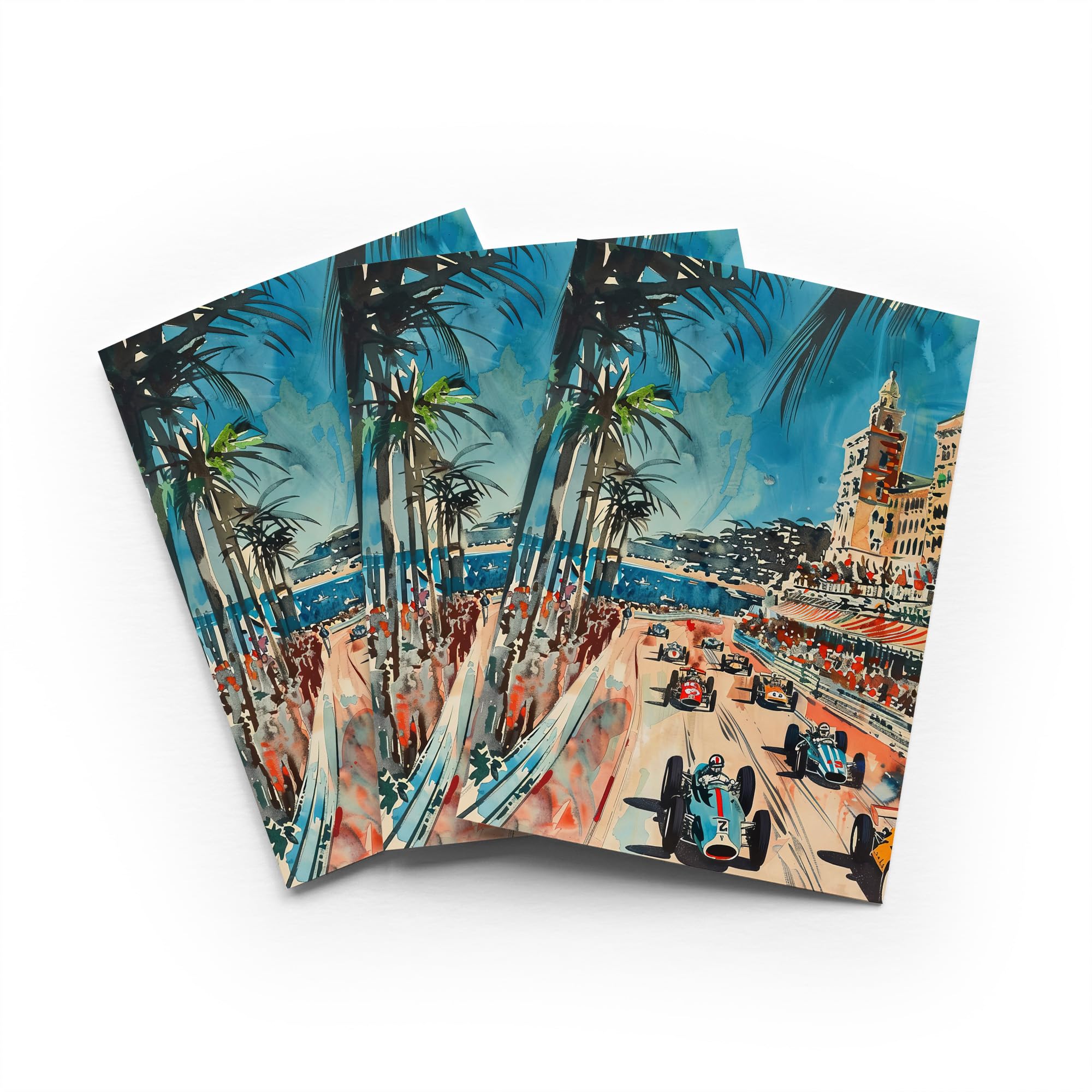 Monaco 1973 Racing Greeting Card Vintage Motorsport Any Occasion Set of 3 Blank Inside 5x7 Inch 13x18 cm