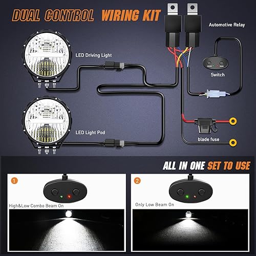 Miniatura 7 de Nilight Luz redonda todoterreno de 9 pulgadas 2 unidades de 120 W de haz alto y bajo IP68 LED de conducción con EMC integrado con conector DT de 14