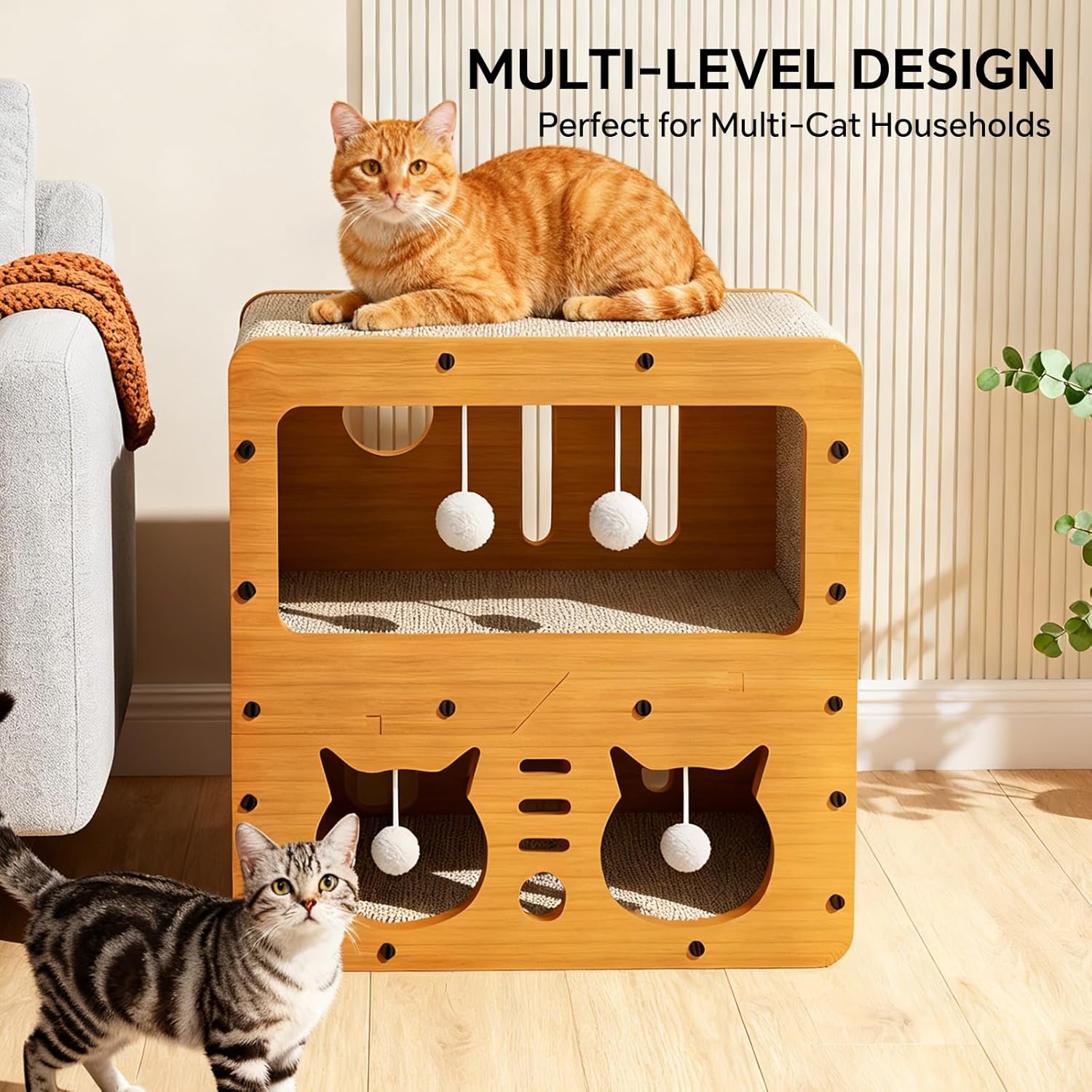 Cat Scratcher House for Indoor Cats,Multifunctional Cat Condo with Grinding Claw Surface, Breathable Cat Nest for Small to Medium Cats