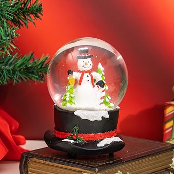 Musical Snow Globe with Snowman - Shake to Watch Glitter Snowfall, Plays Festive Christmas Music, Winter Wonderland Tabletop Decor for Home & Office, Idea