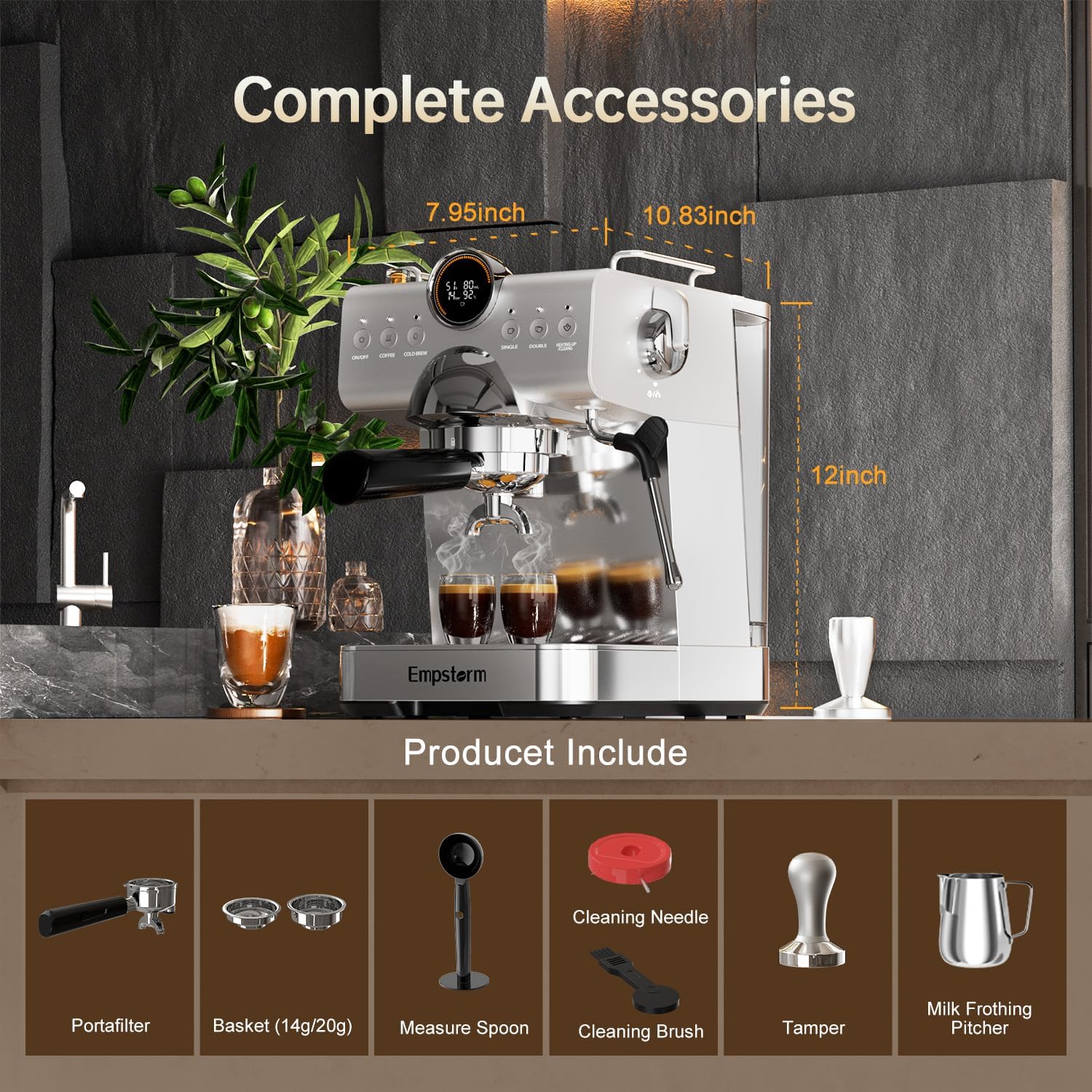Espresso Machine with Milk Frother, Barista Coffee Machine, Cappuccino/Latte Maker, Espresso Coffee Machine for Home (20Bar Stainless Espresso Maker with Display)