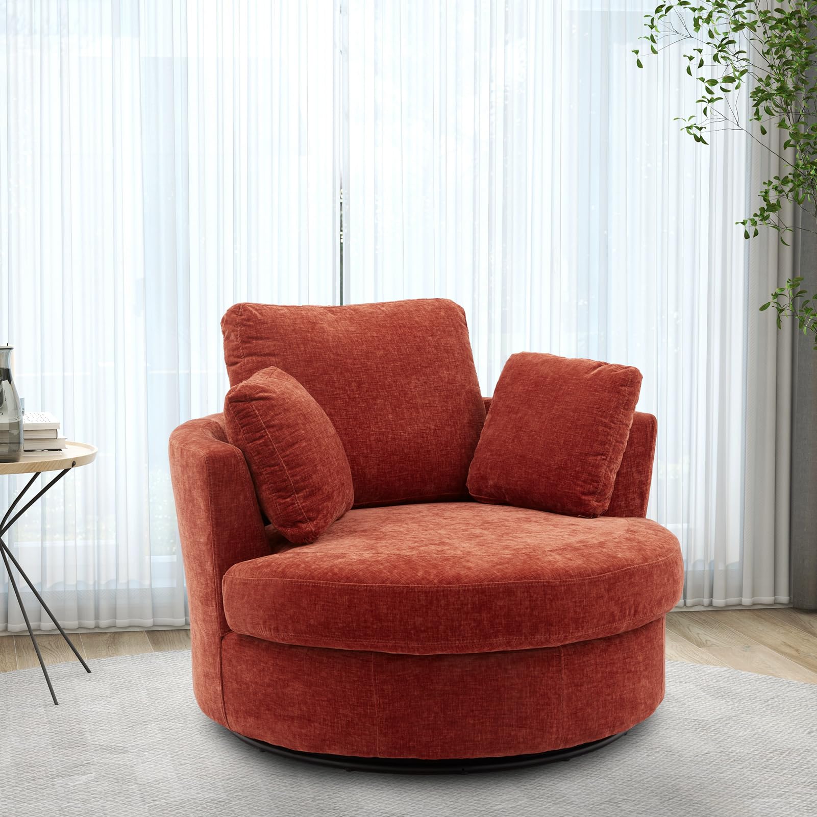 Chifee & Vingol 42.2" Oversized Swivel Accent Chair Round Barrel Chair,Chenille,Terracotta
