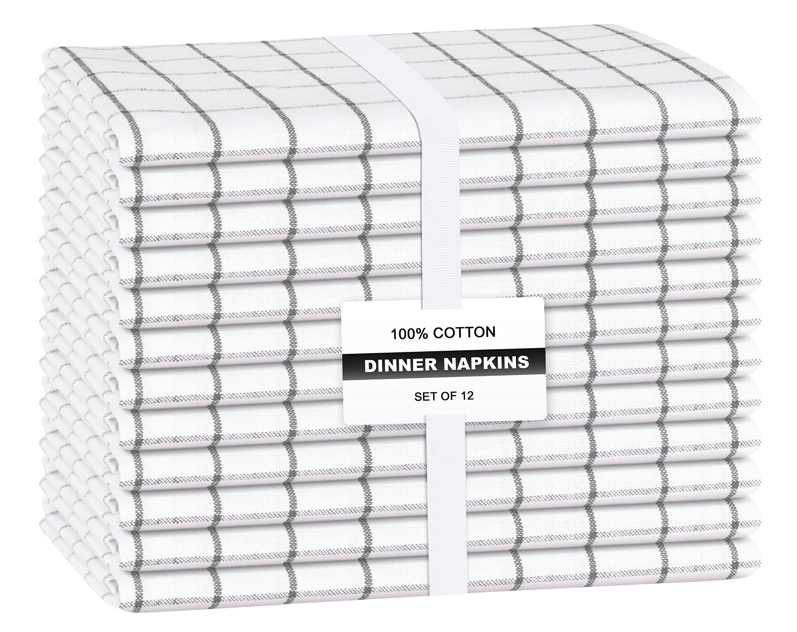 Photo 1 of 2 PACK Linen Hub Set of 12 Farmhouse Check Plaid Cloth Dinner Napkins Cotton 16x16 Soft Absorbent Restaurant Hotel Quality, Cocktail Napkins, Easy Care Washable Wedding Dinner Napkins Black White/Cotton Rich Full Percale Fitted Sheet- Charcoal Fitted Shee