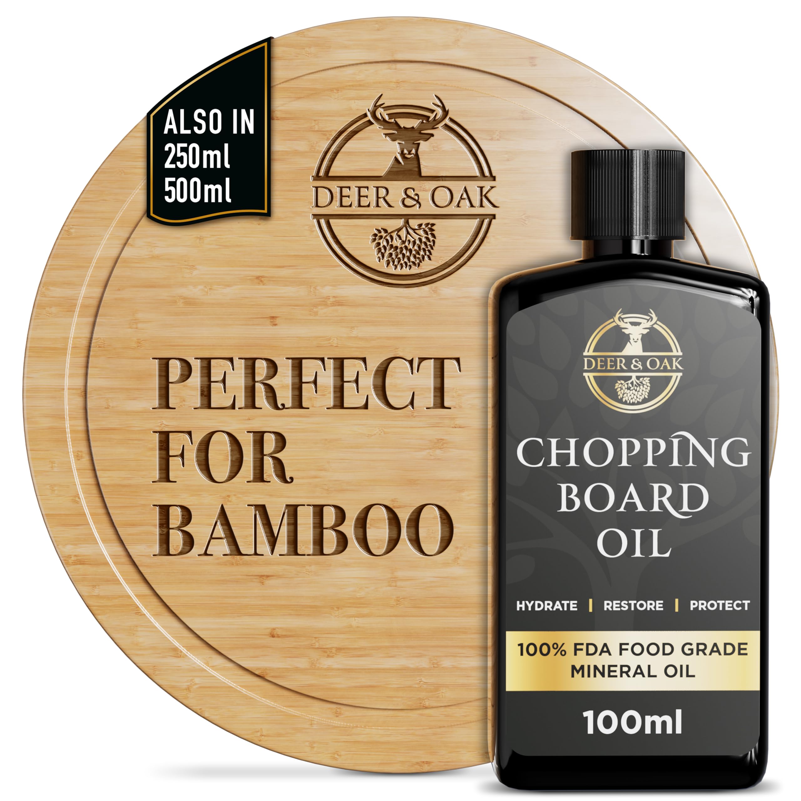 Deer & Oak - 100ml Premium Food Safe Mineral Oil for Chopping Boards, Butchers Block, Wood & Slate Oil - 100% Food Grade