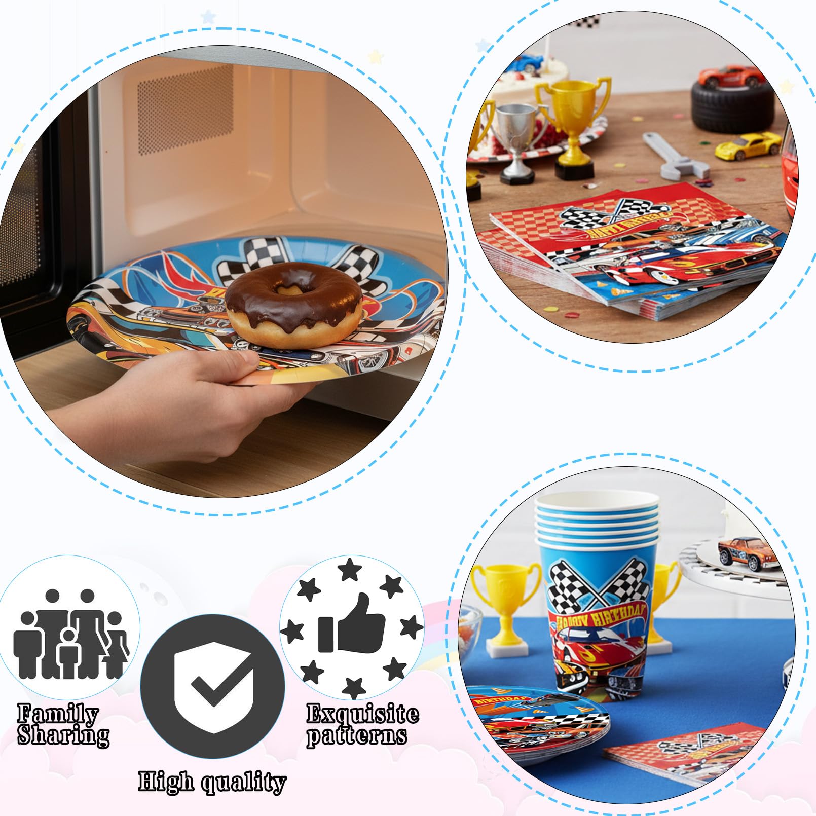 81 pezzi Stoviglie Compleanno Hot Whels, Decorazioni per Feste Compleanno Auto, Stoviglie per Feste Car Piatti Carta, Bicchieri, Tovaglioli e Tovaglia per 20 ospiti