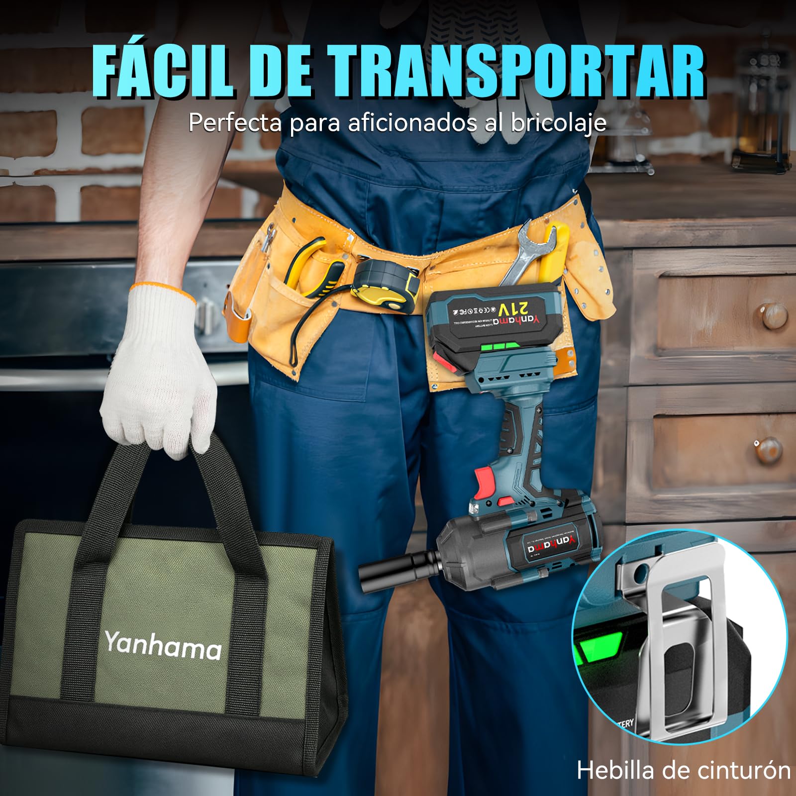 Llave De Impacto 1400 NM Led Llave De Impacto Profesional Set + Bolsa De Herramientas + Guantes - Regalo De Idea Para Bricolaje/Neumáticos De Camiones/Dispositivos Industriales