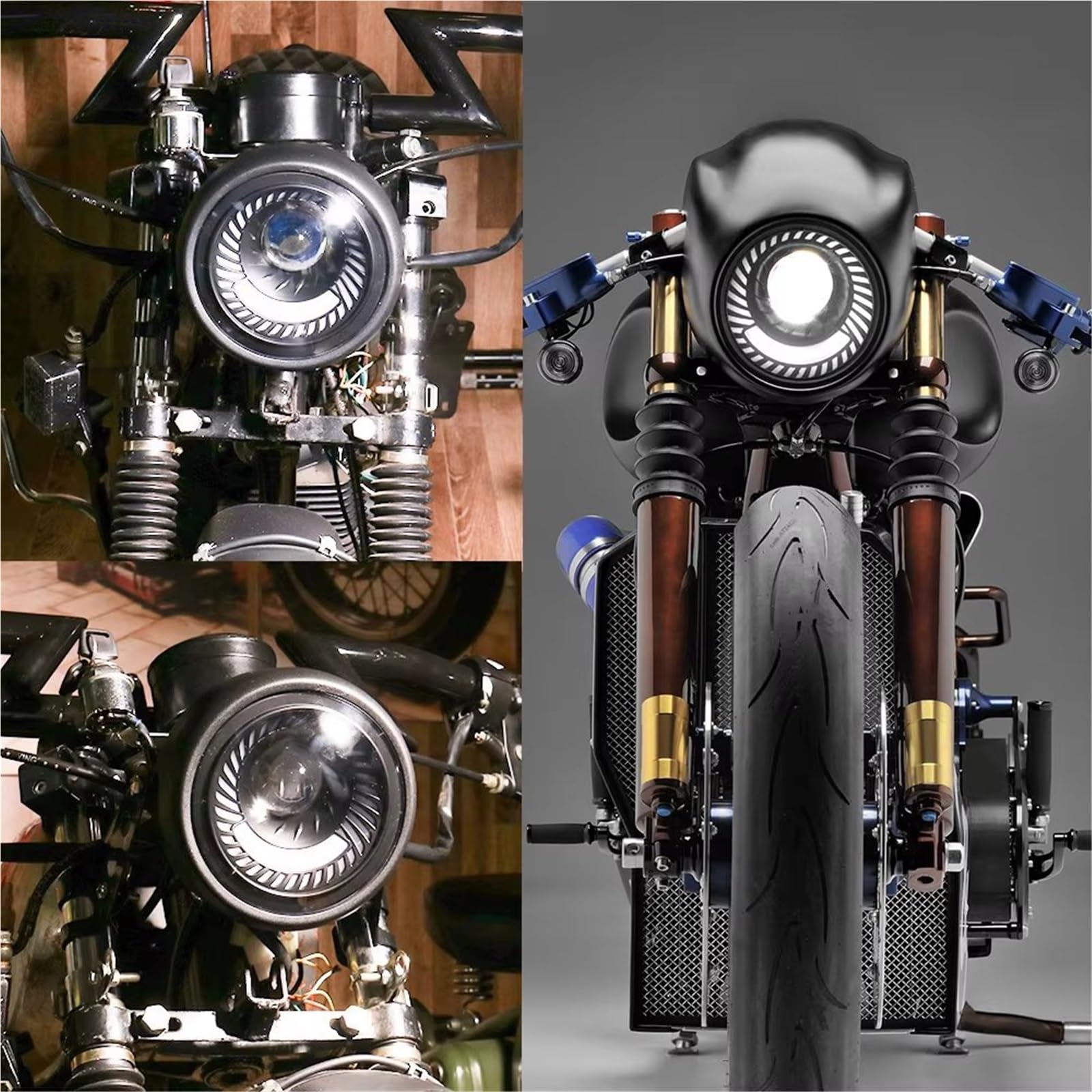 Moto Faro Fanale per Cafe per Racer per Bobber per Chopper per Cruiser Universale LED Moto Hi & Lo Fascio DRL Testa della Lampada Retro Vintage Faro