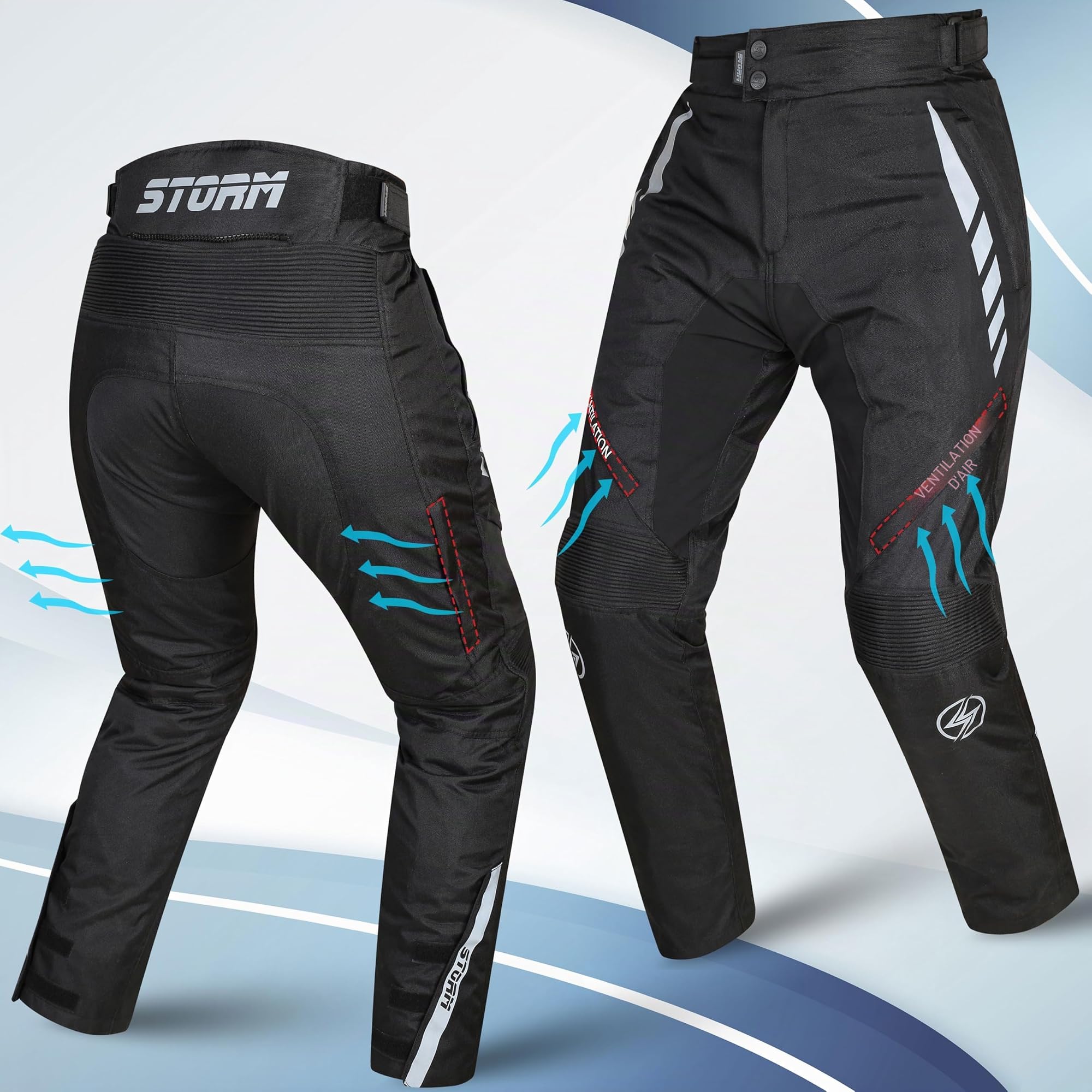 Generico Storm Pantalon Moto Homme 3 Couches 4 Saisons Technique avec Protections CE Amovibles, imperméable avec Doublure Amovible