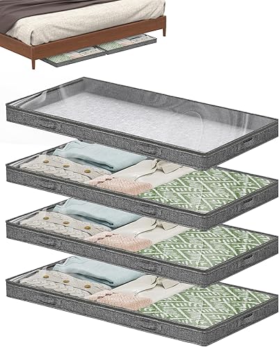 Contenedores de almacenamiento de perfil bajo de 3 pulgadas, sin estructura, organizador de almacenamiento plegable debajo de la cama con tapa y