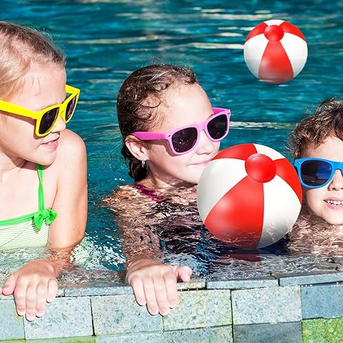 Miniatura 5 de Whaline 16 bolas inflables rojas y blancas de playa redondas de PVC de 16 pulgadas, juguetes de juego lindos para verano, temática tropical