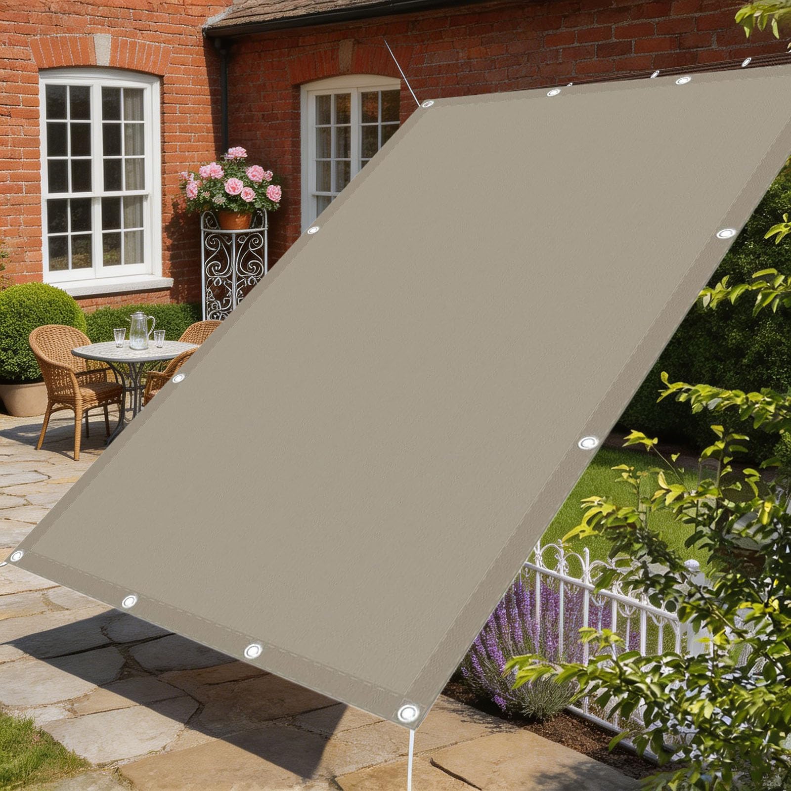 Vela Ombreggiante Impermeabile 250 x 300 cm Protezione Raggi UV 98% Impermeabile Poliestere Antistrappo Robusto e Stabile Panno Ombra con Occhielli per Giardino, Cachi