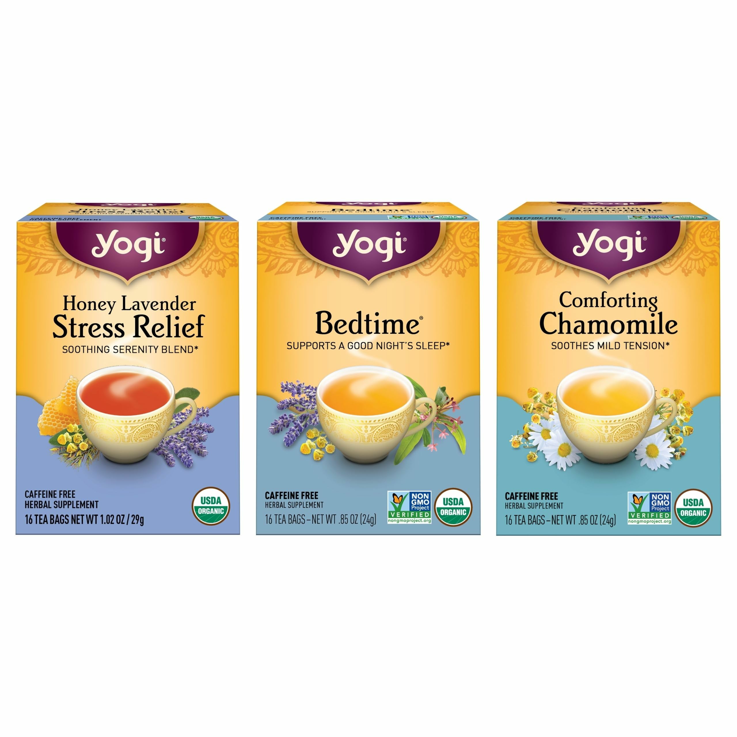 Tea Relaxation & Stress Relief Variety Pack - 16 Tea Bags per Pack (3 Packs) - Relaxing Tea Sampler - Includes Honey Lavender Stress Relief, Bedtime Tea & Comforting Chamomile